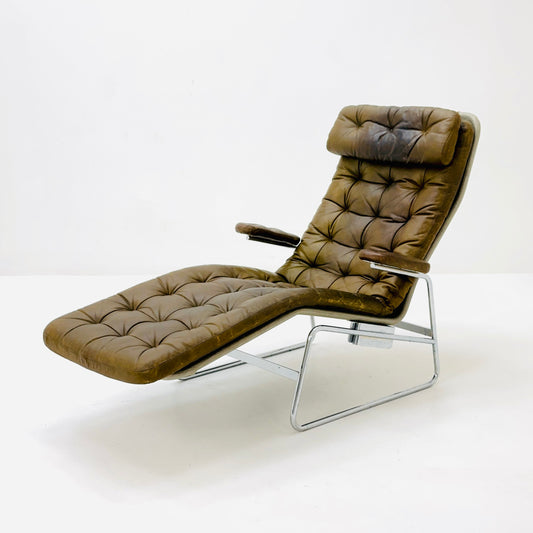 Rare Mid Century Fenix easy leather chair for DUX by Sam Larsson 1970s Sweden