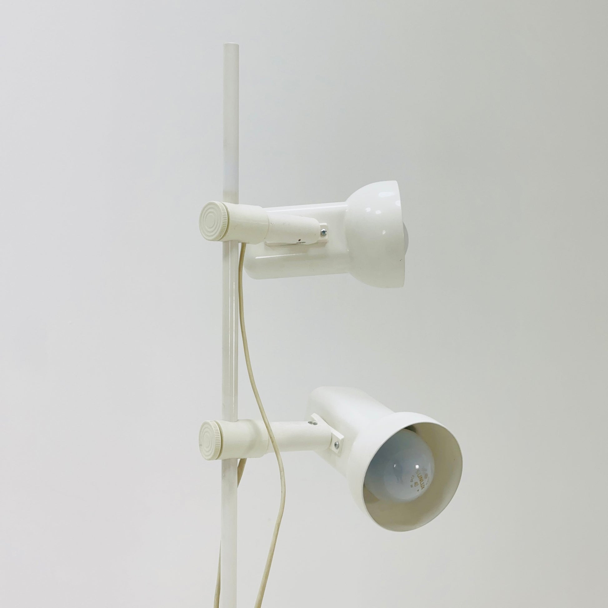 Space Age white / Cream Twin Spot Adjustable Floor Lamp, 1970s