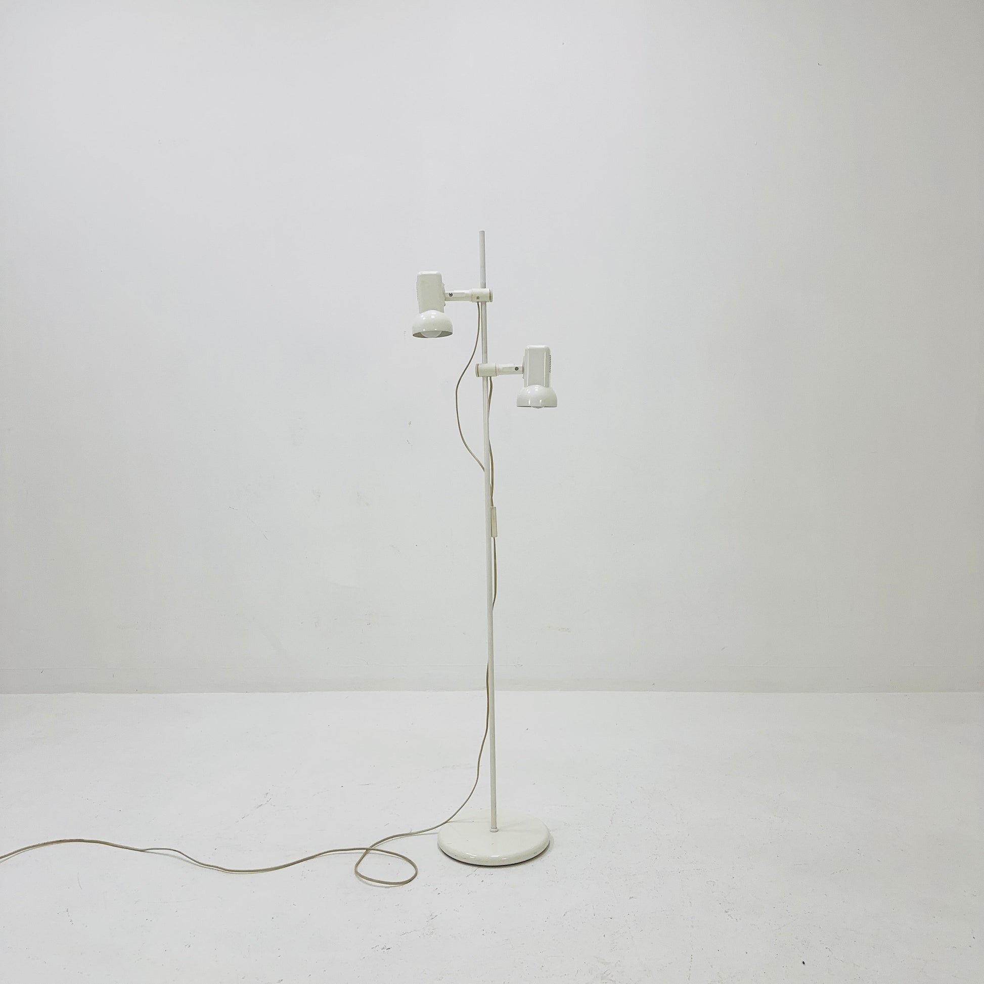 Space Age white / Cream Twin Spot Adjustable Floor Lamp, 1970s