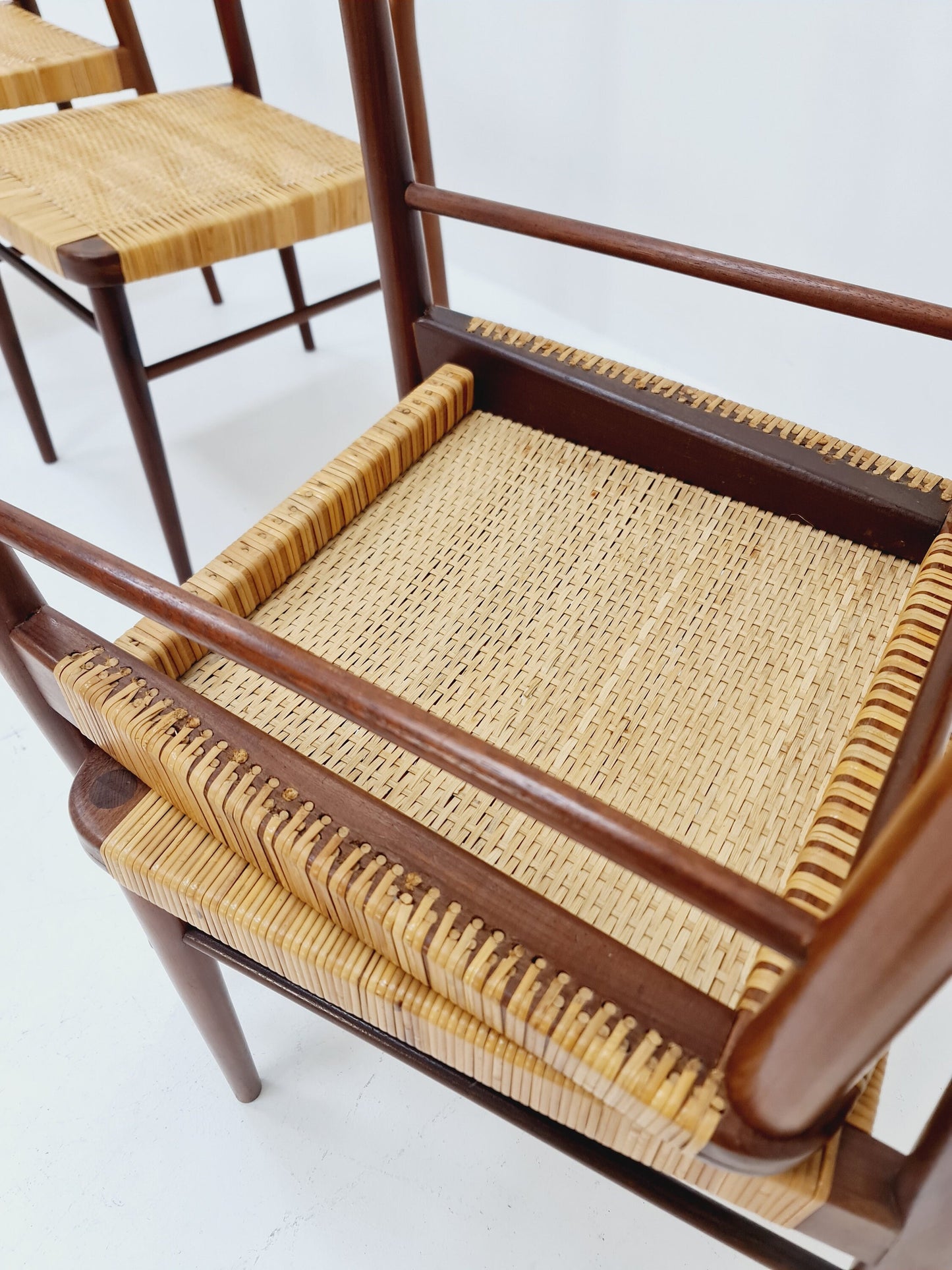 Mid Century German teak and rattan chairs by Georg Leowald for Wilkhahn, 1960s, Set of 4