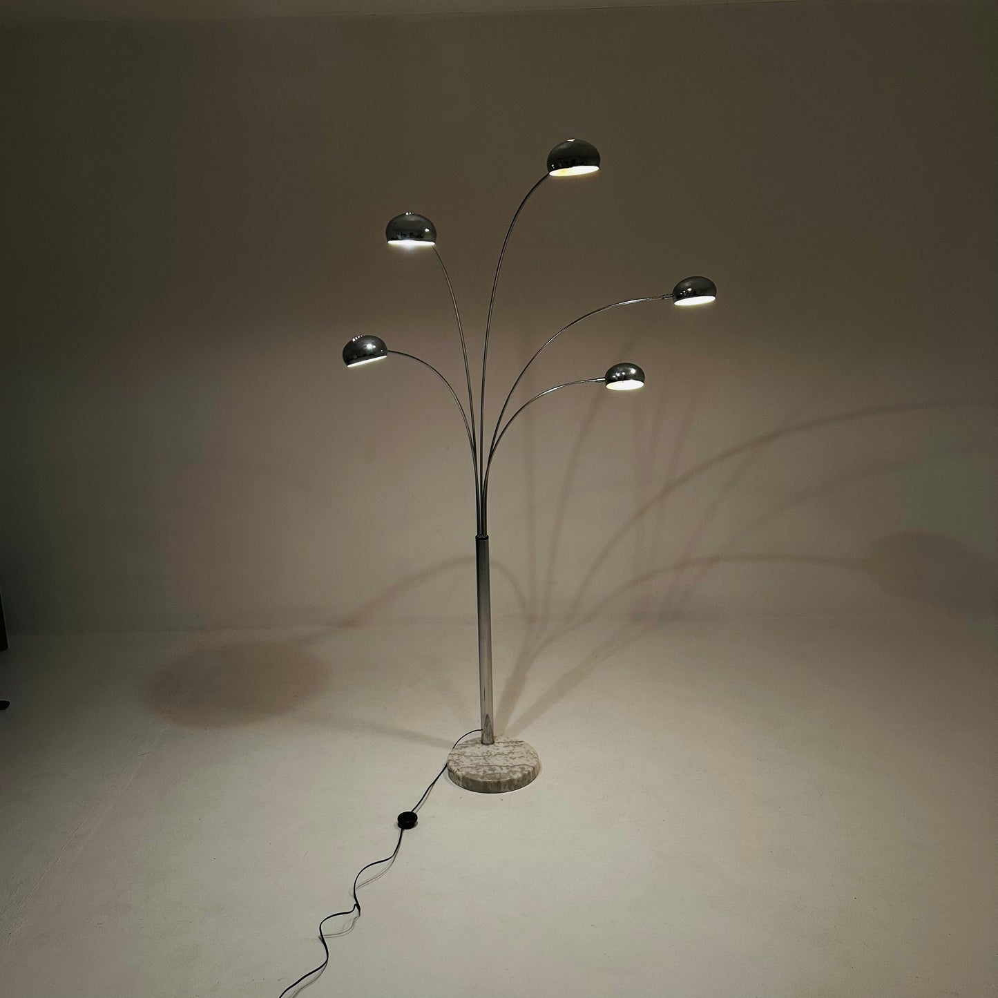 Mid century arch floor lamp Christian Koban chrome and Carrara marble for Dom Germany 1970s