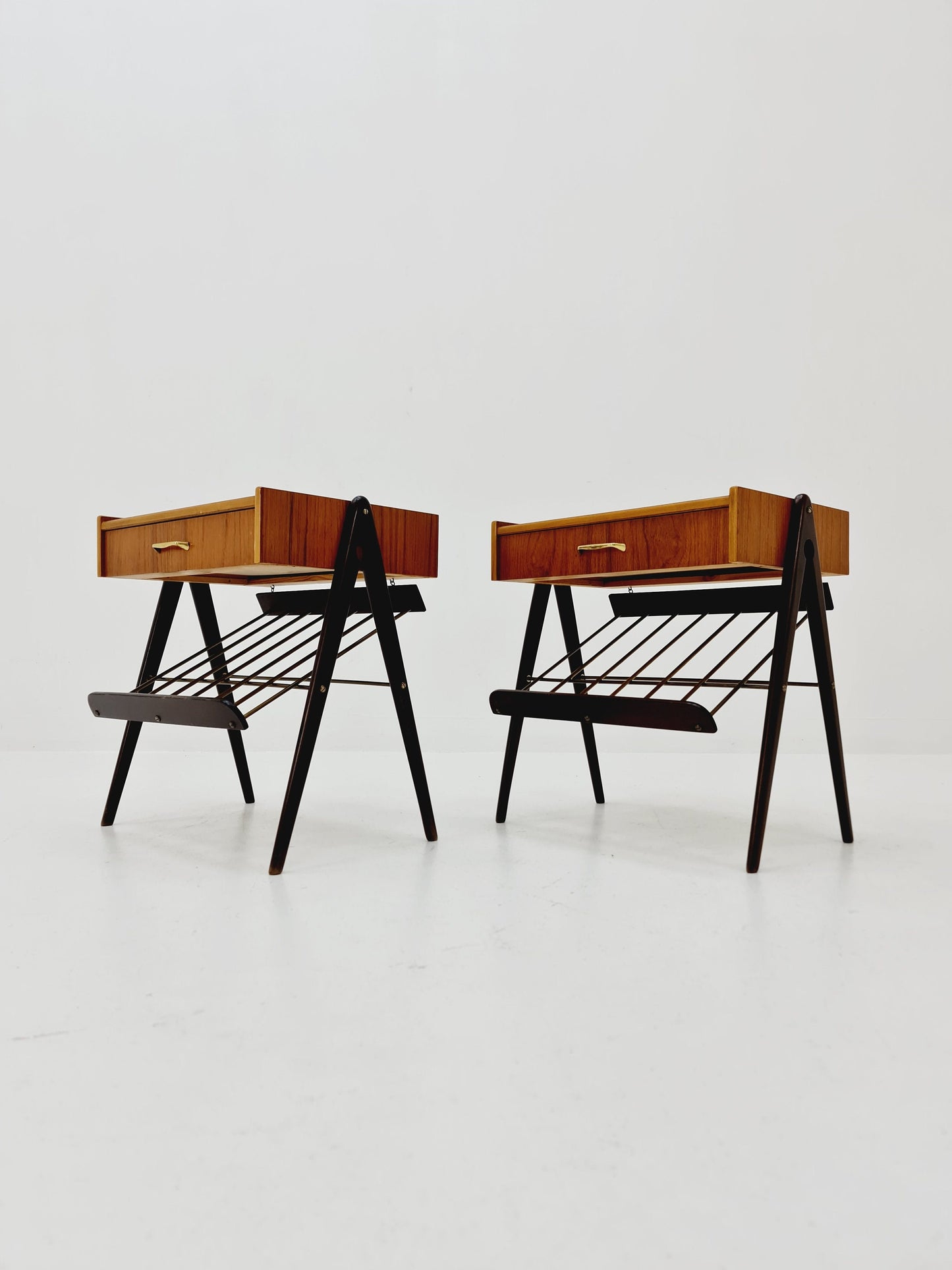 Danish MidCentury Teak and brass nightstands / bedside tables, 1960s