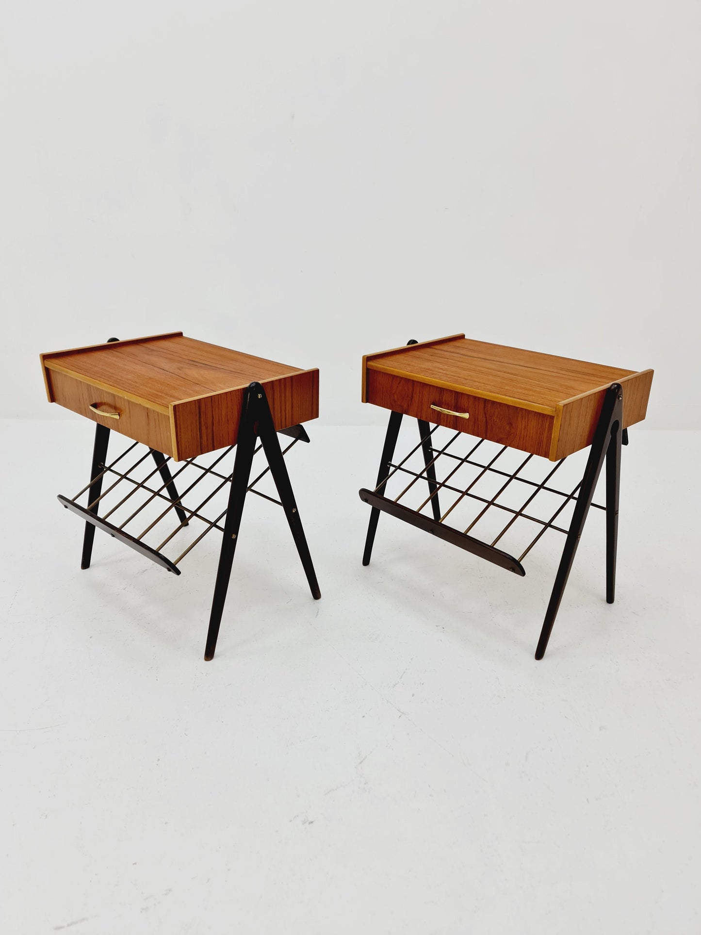 Danish MidCentury Teak and brass nightstands / bedside tables, 1960s