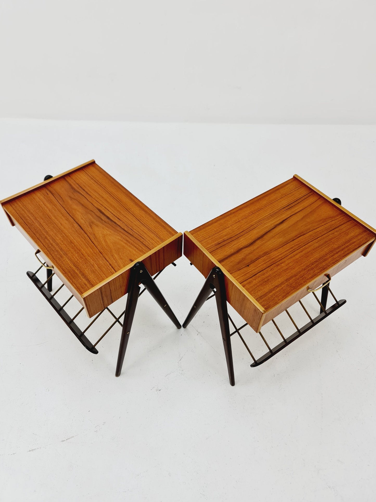 Danish MidCentury Teak and brass nightstands / bedside tables, 1960s