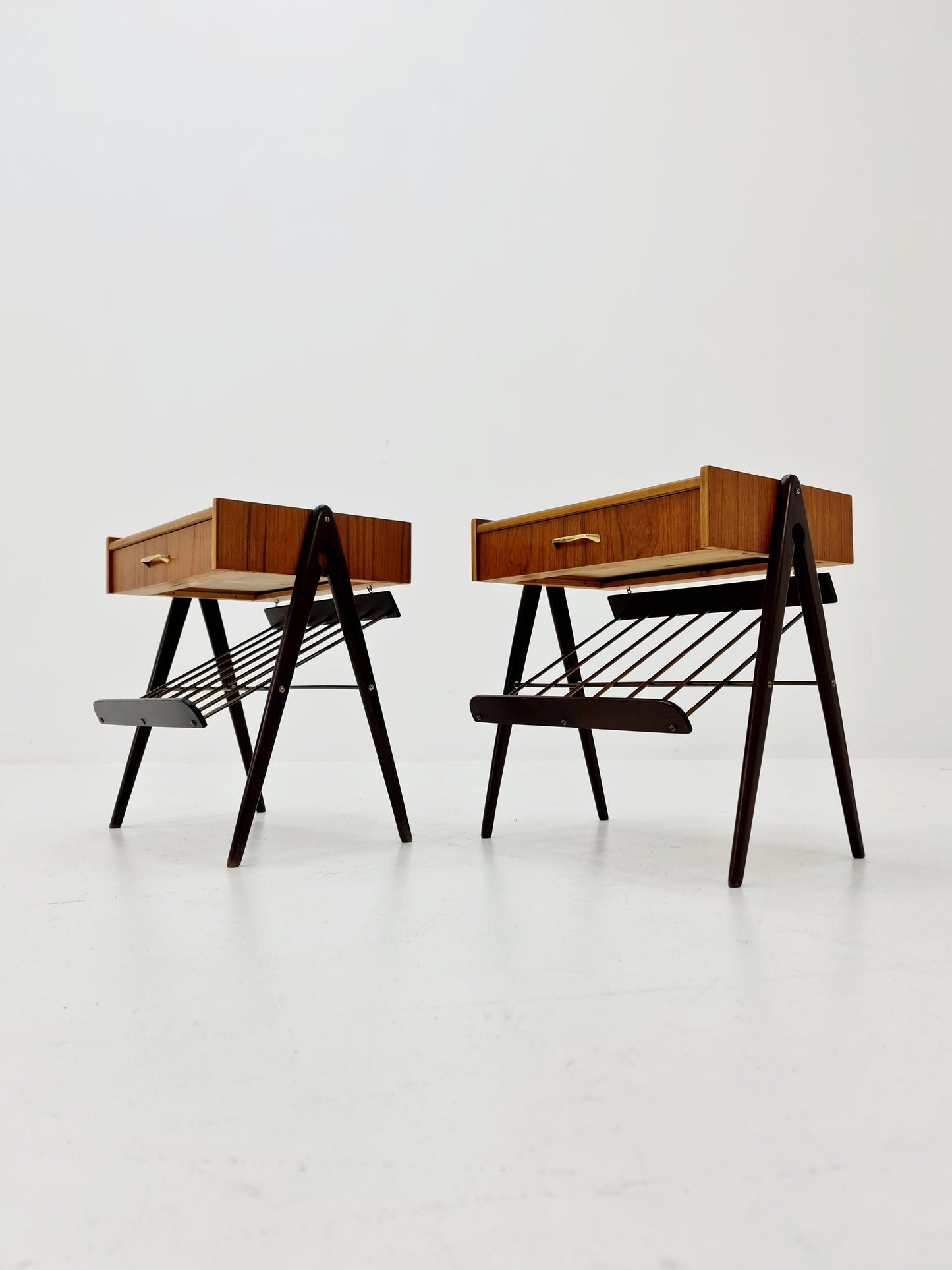 Danish MidCentury Teak and brass nightstands / bedside tables, 1960s