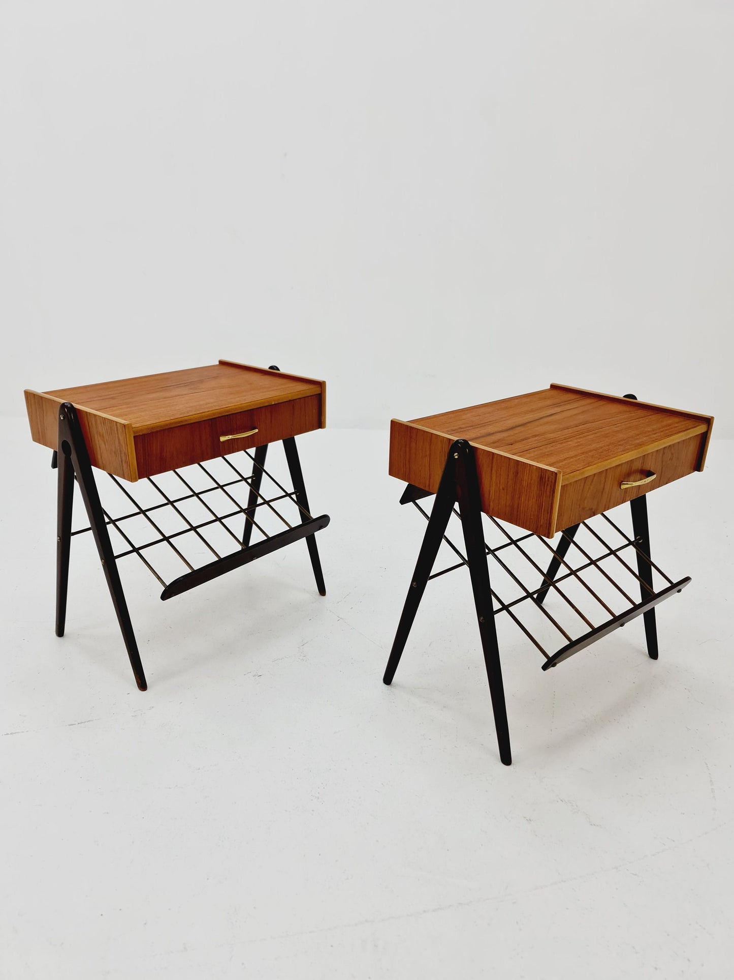 Danish MidCentury Teak and brass nightstands / bedside tables, 1960s
