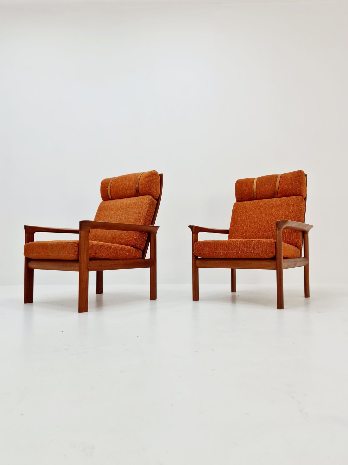 Mid century teak easy lounge high back chairs by Sven Ellekaer for Komfort , Set of 2, 1960s