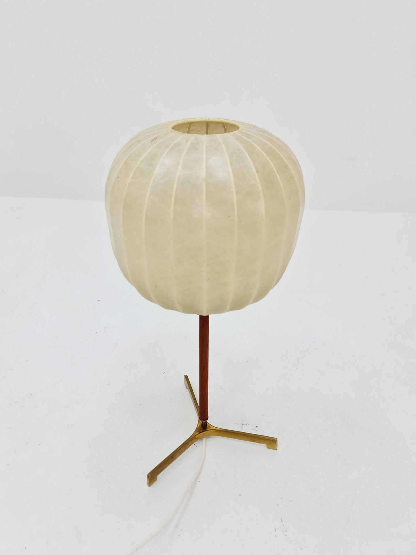 Mid century cocoon teak & brass table lamp by Vereinigte Werkstätten München, Germany, 1960s
