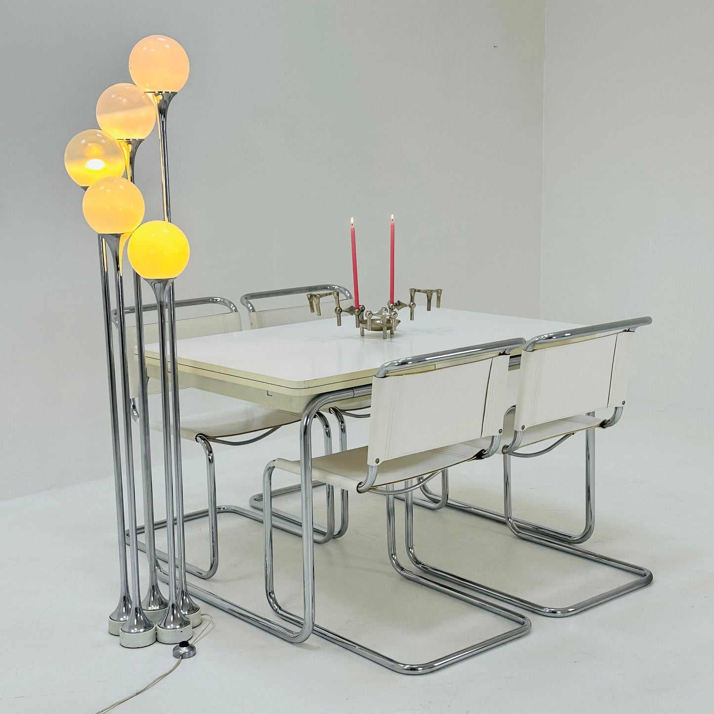 Mid century Bauhaus dining table tubular chrome & wood extendable version Italy 1980s