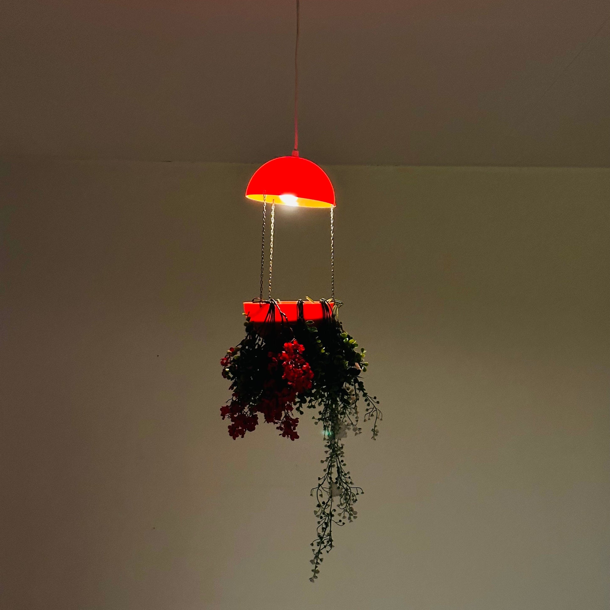 Space age , Danish orange plastic plant lamp by Horn lighting, 1970s