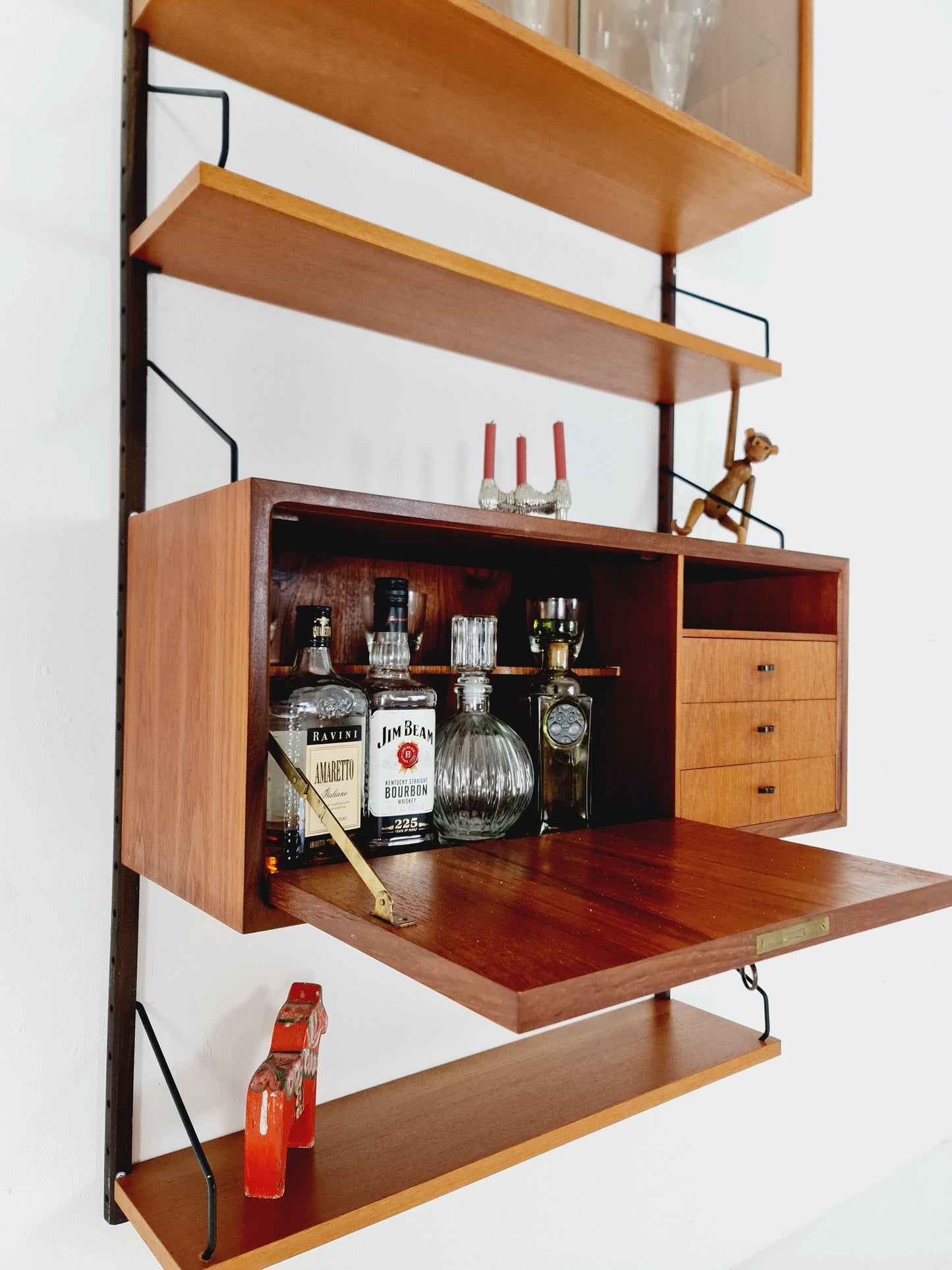 Mid century Danish Teak single Wall Unit with bar cabinet & Showcase by Poul Cadovius for Royal Denmark, 1960s
