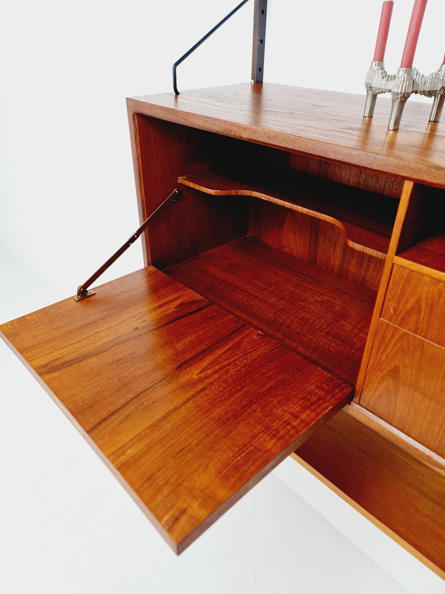 Mid century Danish Teak single Wall Unit with bar cabinet & Showcase by Poul Cadovius for Royal Denmark, 1960s