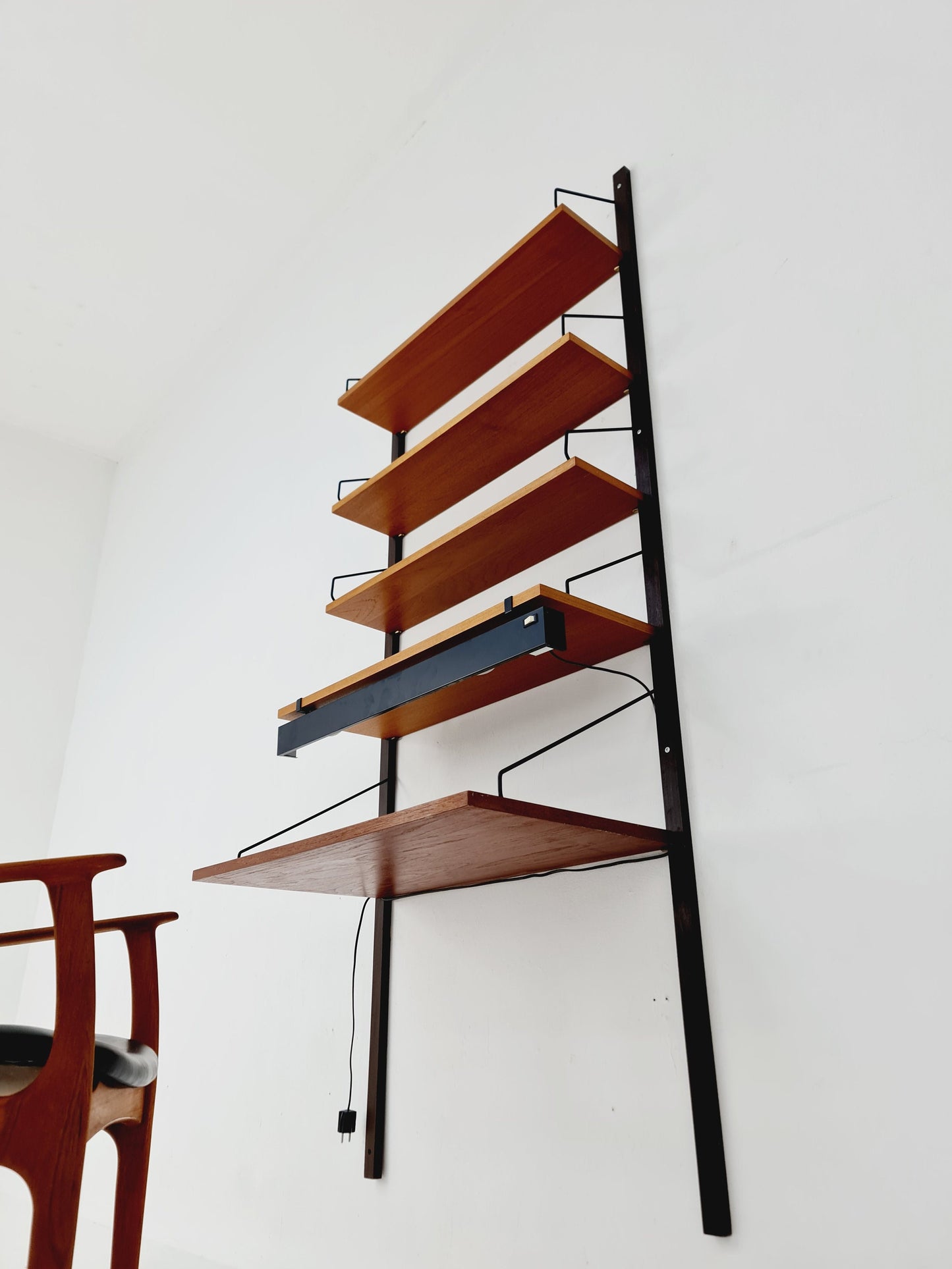 Midcentury Danish Teak Shelving Unit With Desk & light, by Poul Cadovius, 1960s