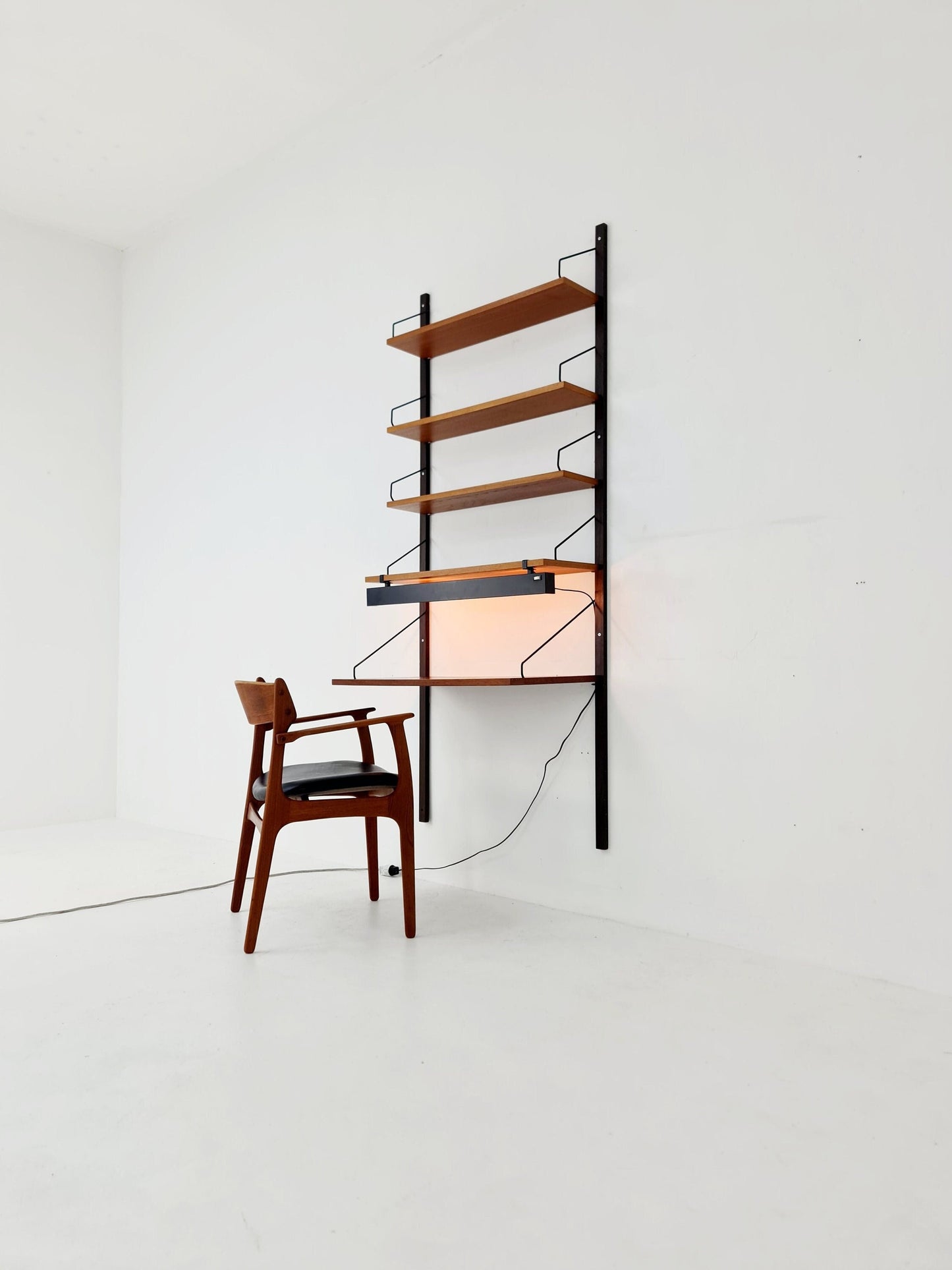 Midcentury Danish Teak Shelving Unit With Desk & light, by Poul Cadovius, 1960s