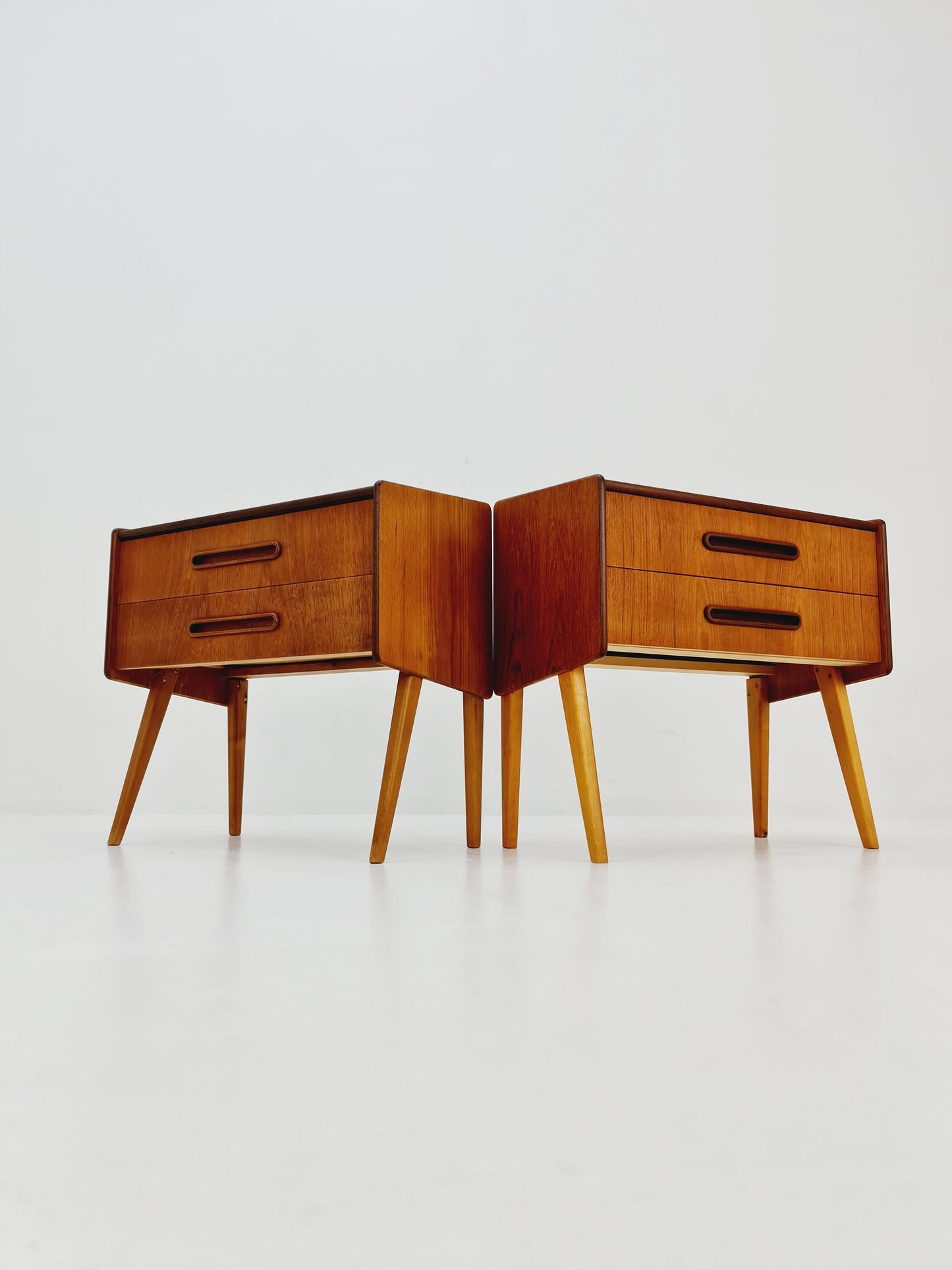Rare big Midcentury Danish teak Vintage Side table/ Bedside table by Olholm Möbelfabrik, Denmark, 1960s, set of 2