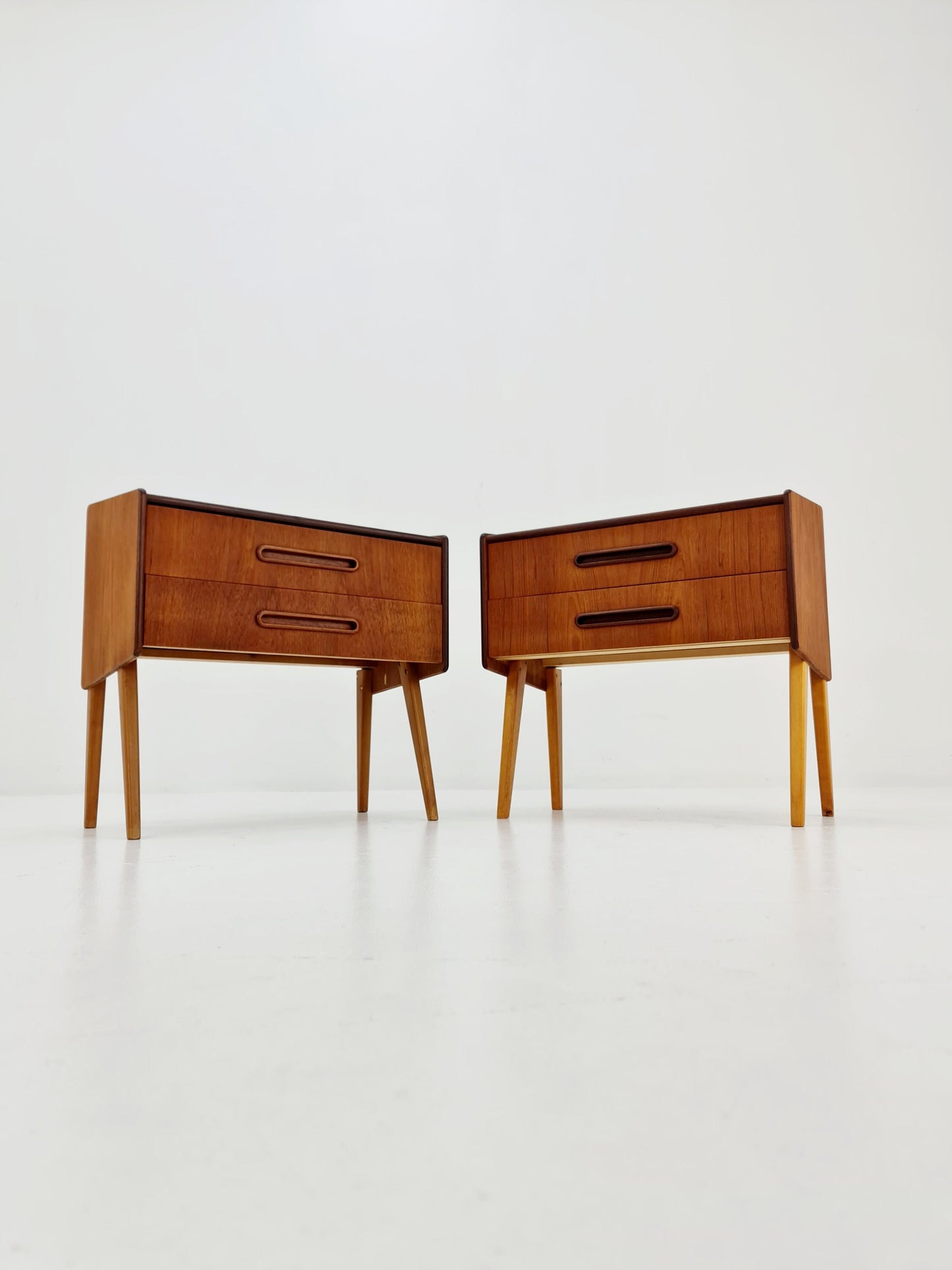 Rare big Midcentury Danish teak Vintage Side table/ Bedside table by Olholm Möbelfabrik, Denmark, 1960s, set of 2