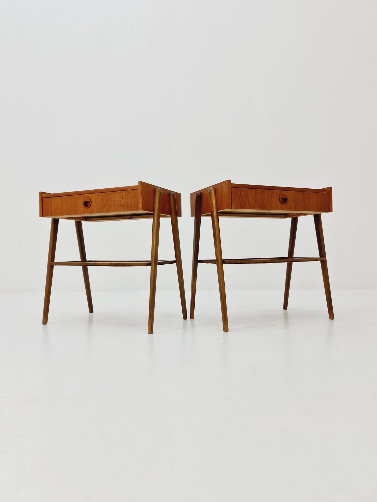 Danish Midcentury Side table/ Bedside table/ Night stand rattan and teak, set of 2