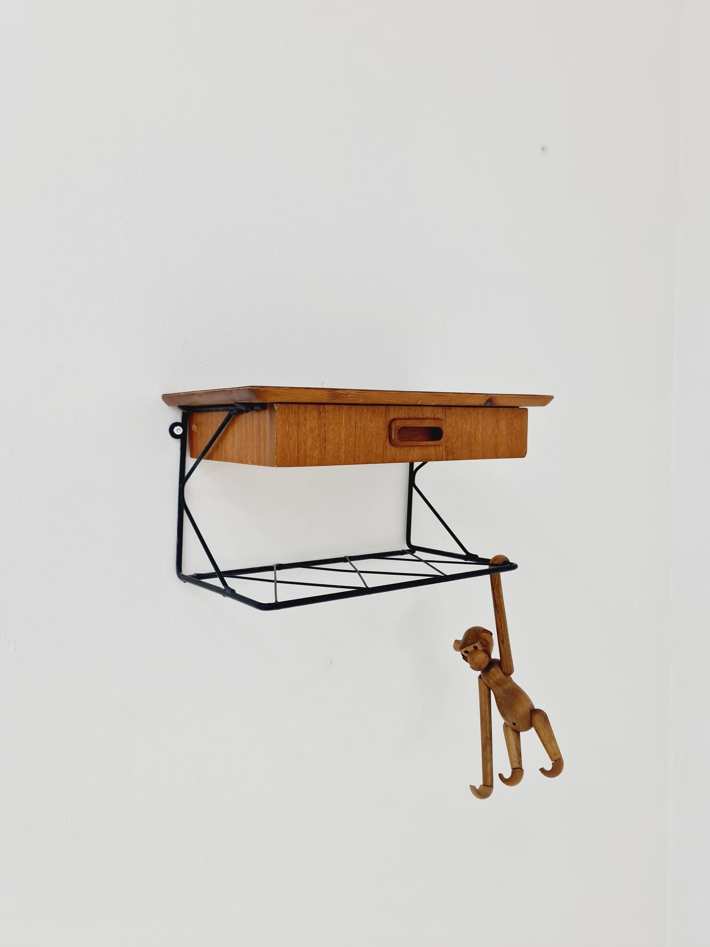 Scandinavian string teak & Rosewood floating/ hanging bedside table/ nightstand, 1960s