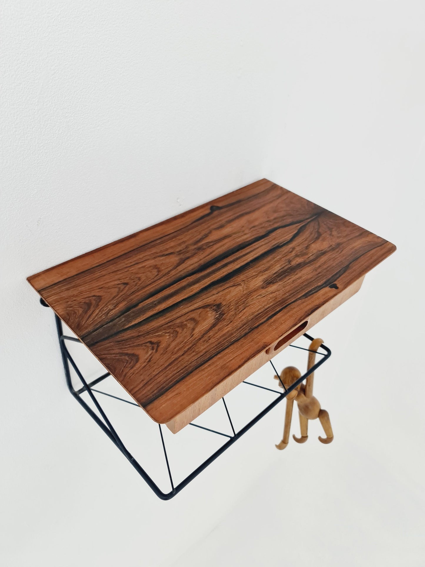 Scandinavian string teak & Rosewood floating/ hanging bedside table/ nightstand, 1960s