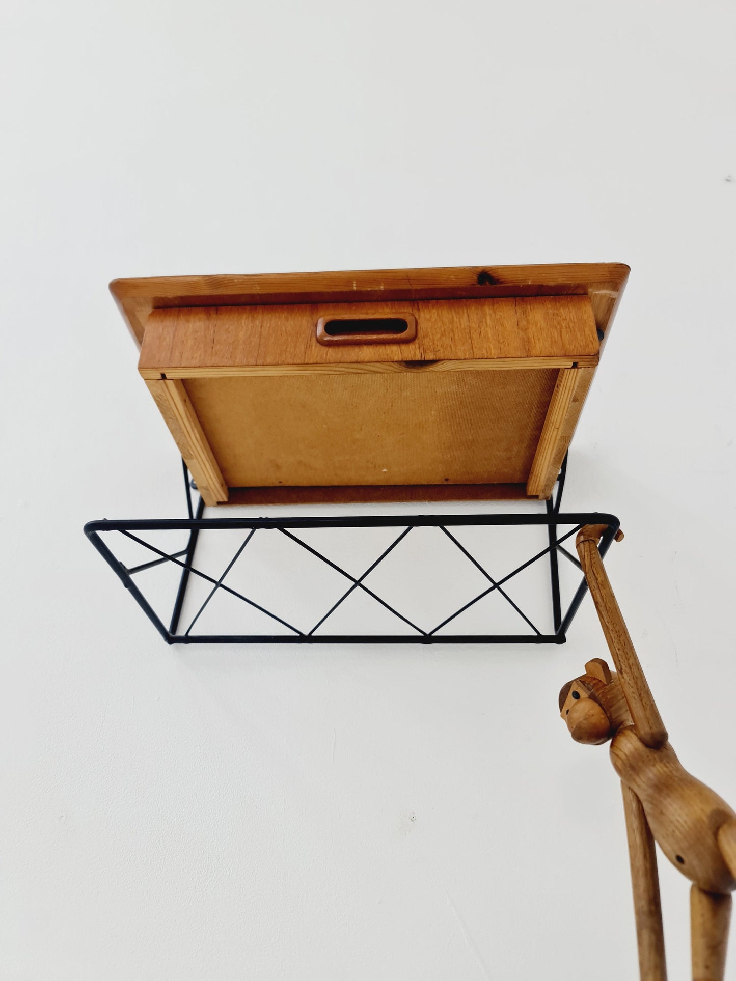 Scandinavian string teak & Rosewood floating/ hanging bedside table/ nightstand, 1960s