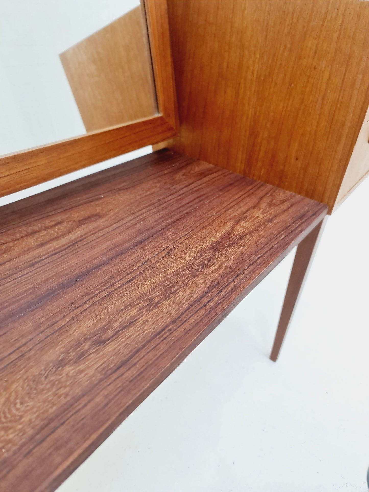 Mid Century Modern Danish Teak vanity table/ make up table by Ateljé glas och trä, Hovmantorp, 1960s