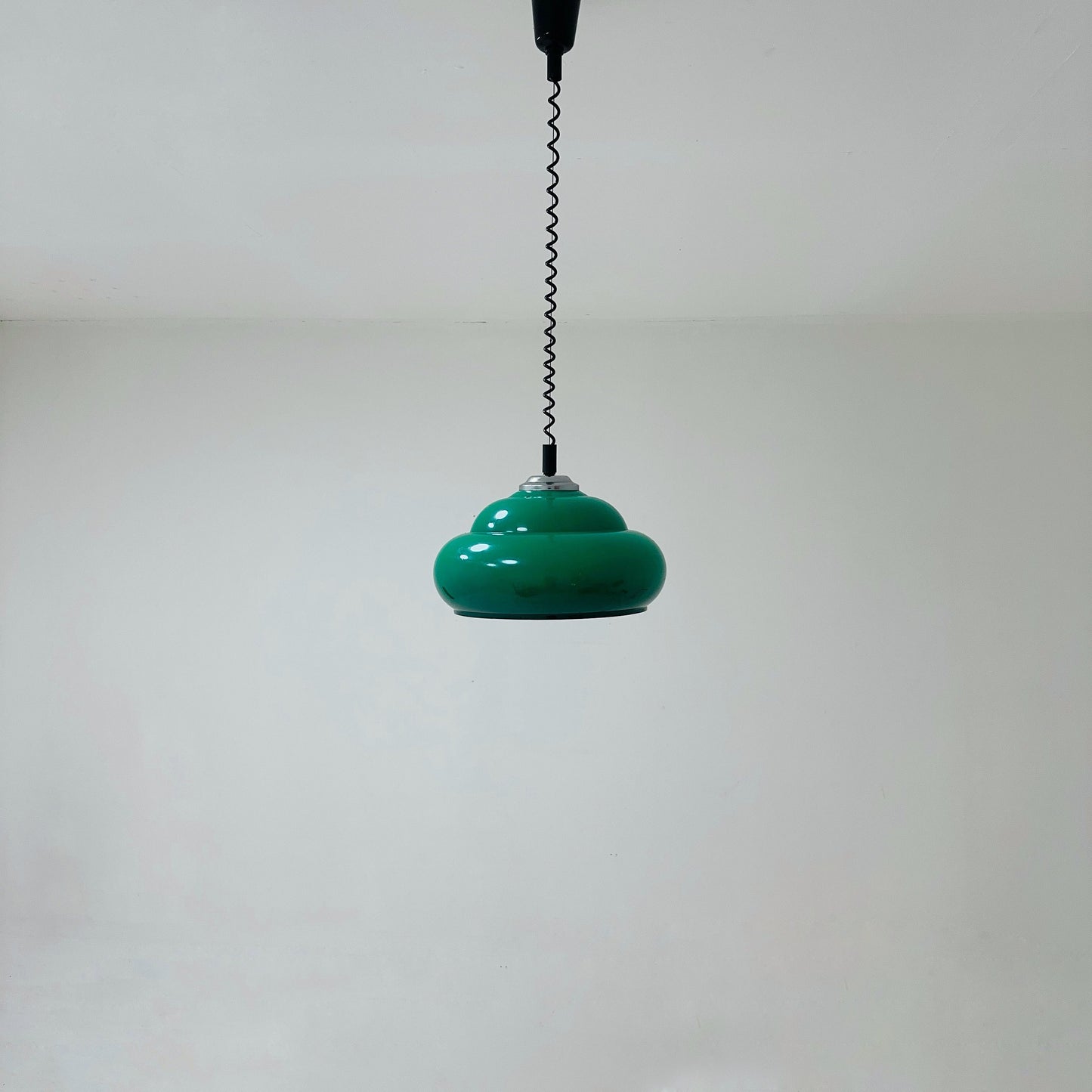 1 of 2 Mid Century Space Age Pendant Light / Green Vintage Lamp Italy 1970s