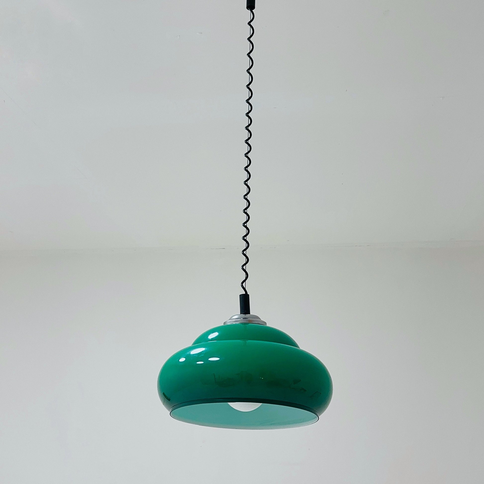 1 of 2 Mid Century Space Age Pendant Light / Green Vintage Lamp Italy 1970s