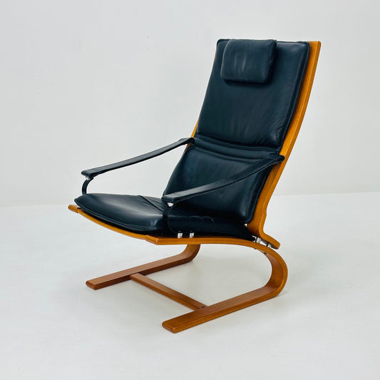 Mid century black Leather armchair by Nelo Sweden for Nelo Möbel, 1970s