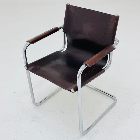 1 of 4 Matteo Grassi visitor chair in brown leather 1970s