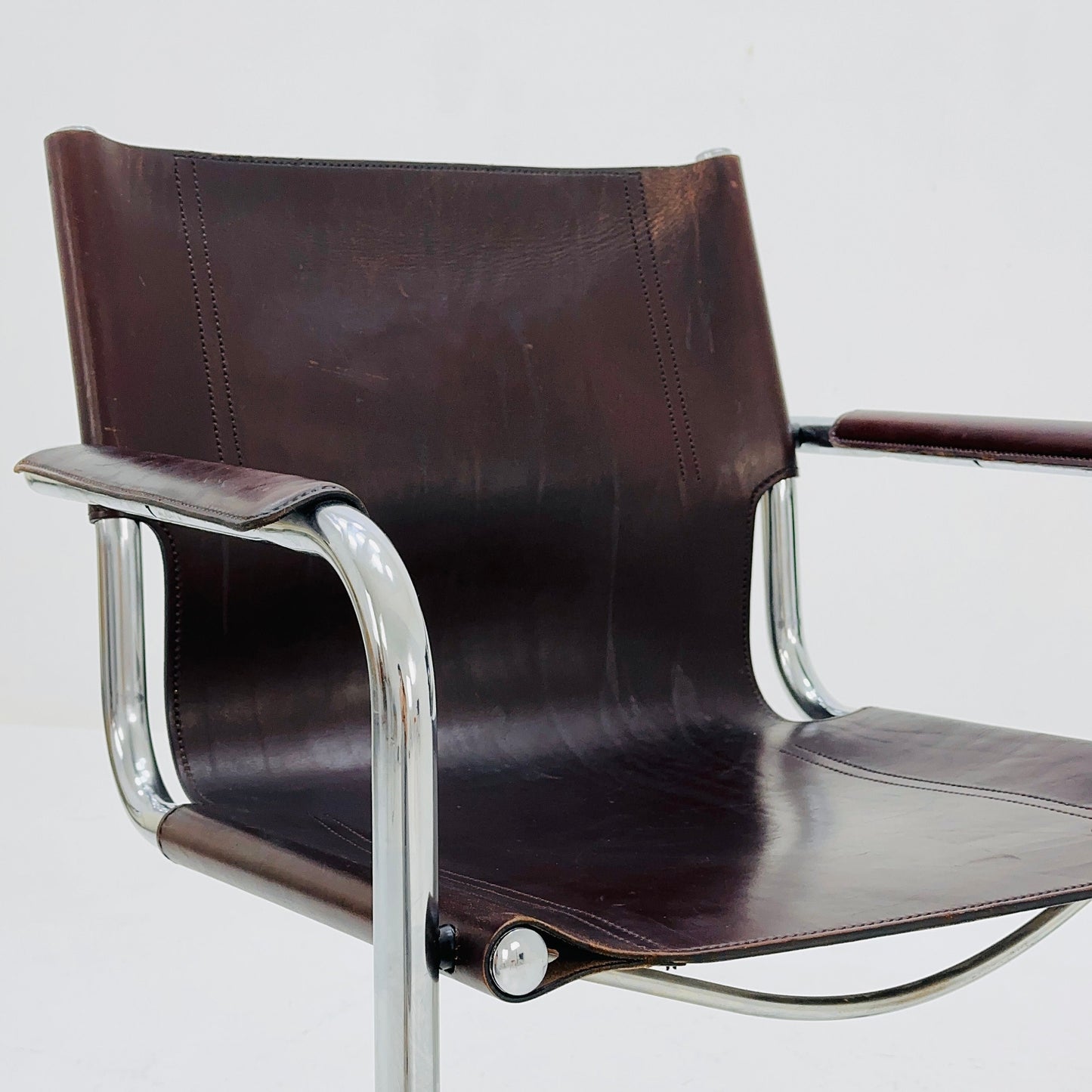 1 of 4 Matteo Grassi visitor chair in brown leather 1970s