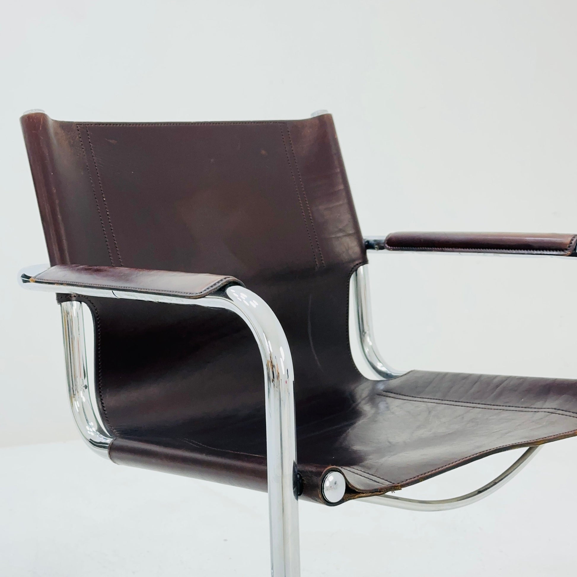 1 of 4 Matteo Grassi visitor chair in brown leather 1970s