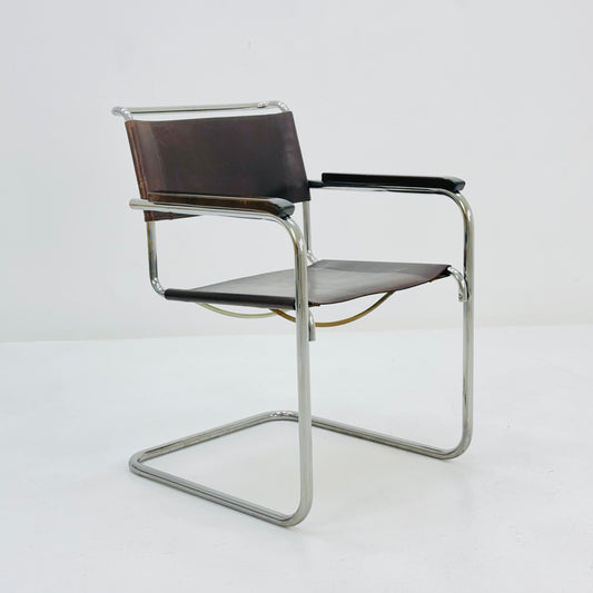 1 of 8 Bauhaus brown leather iconic armchair by mart Stam for Thonet 1980s