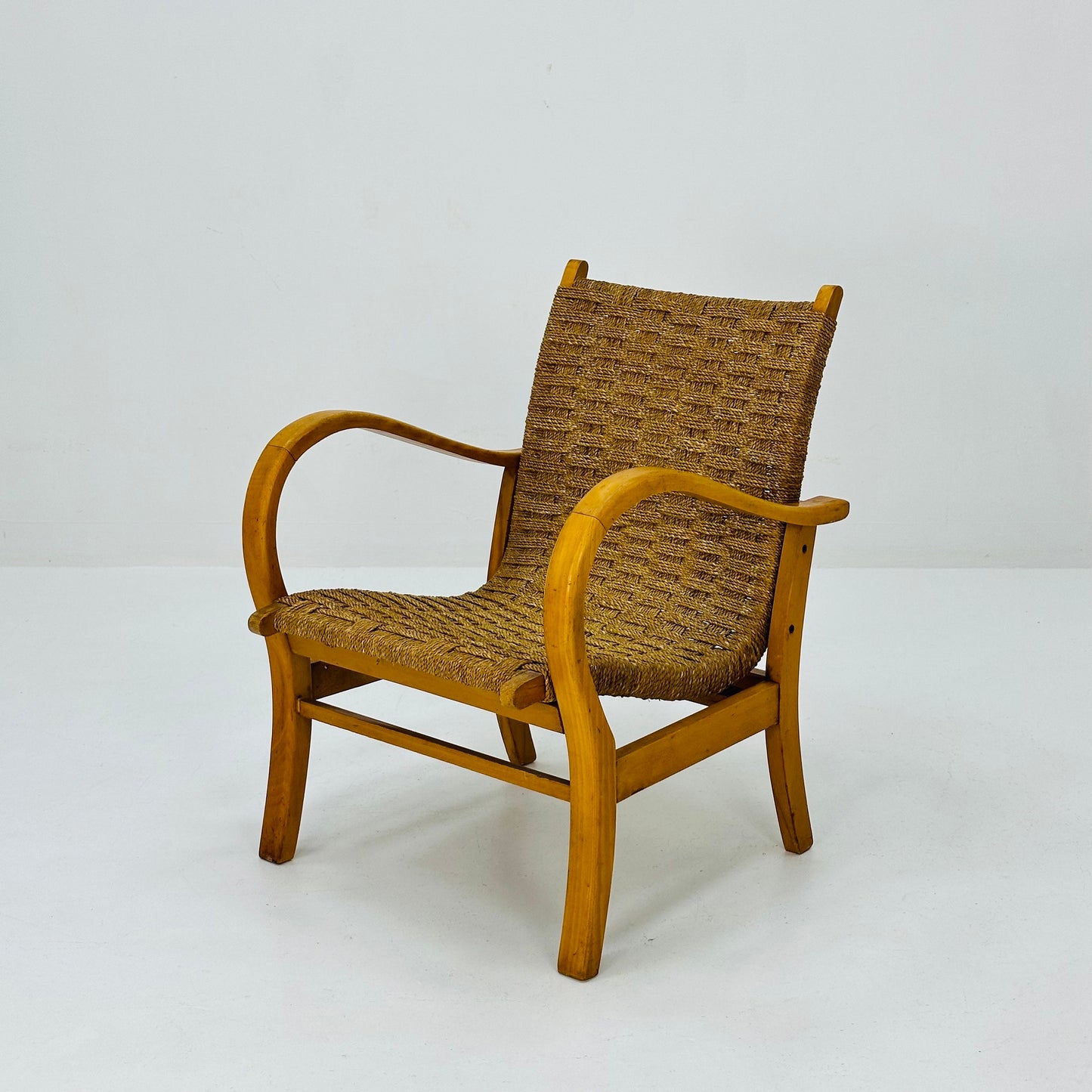 Bauhaus vintage papercord armchair by Ehrich Dieckmann, 1930s