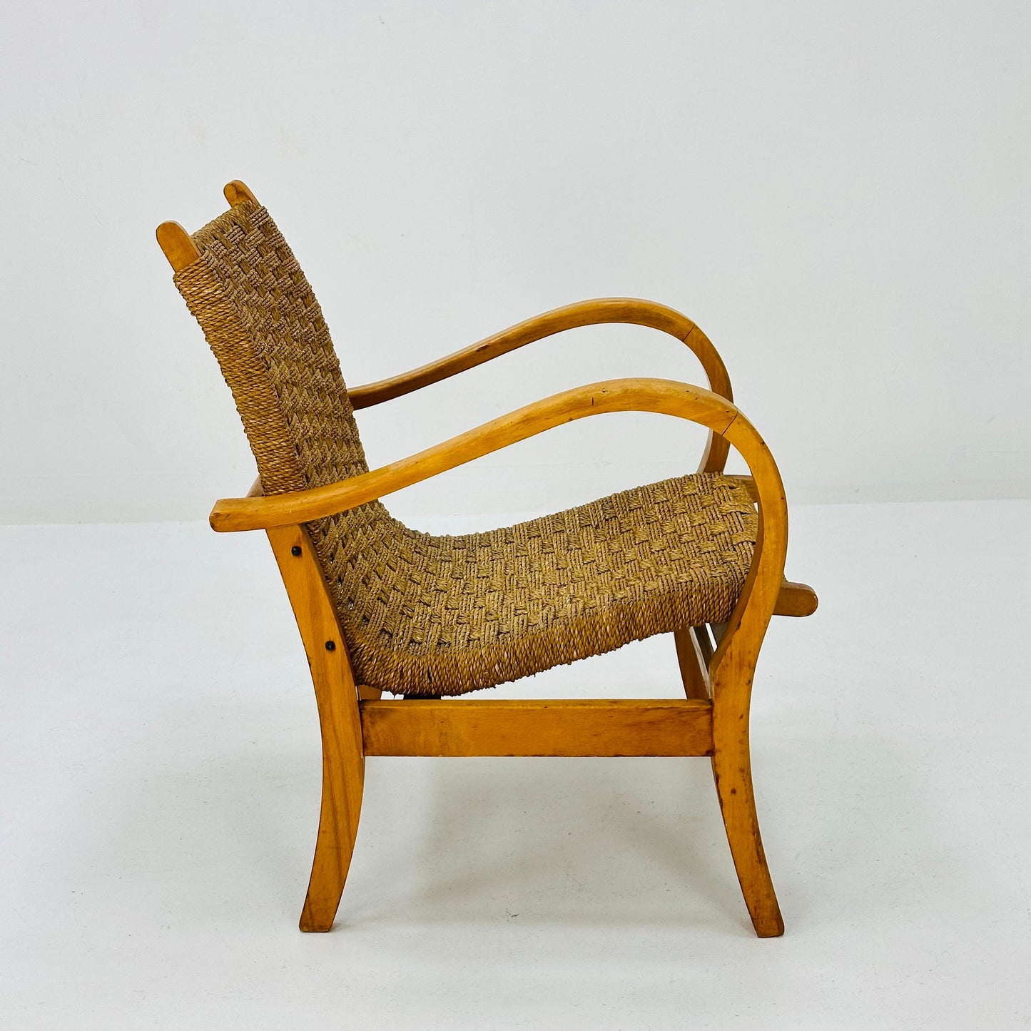 Bauhaus vintage papercord armchair by Ehrich Dieckmann, 1930s