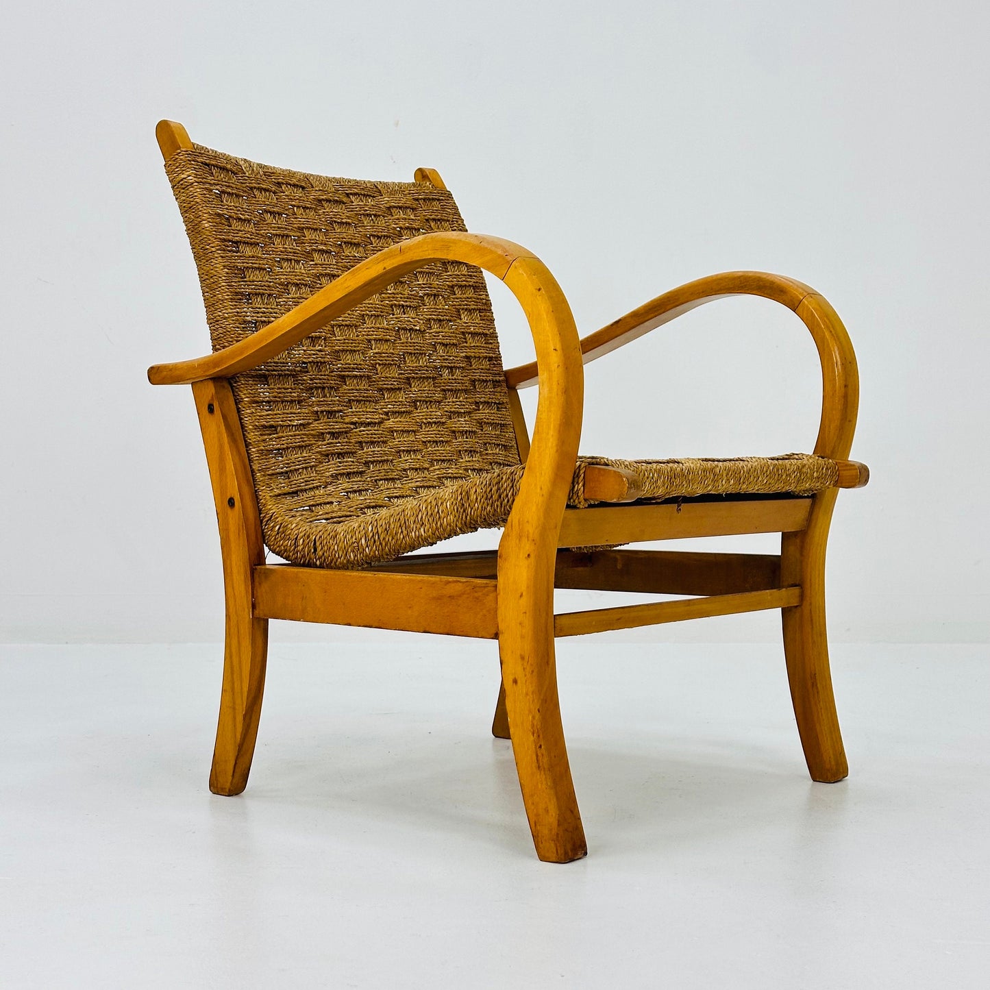 Bauhaus vintage papercord armchair by Ehrich Dieckmann, 1930s