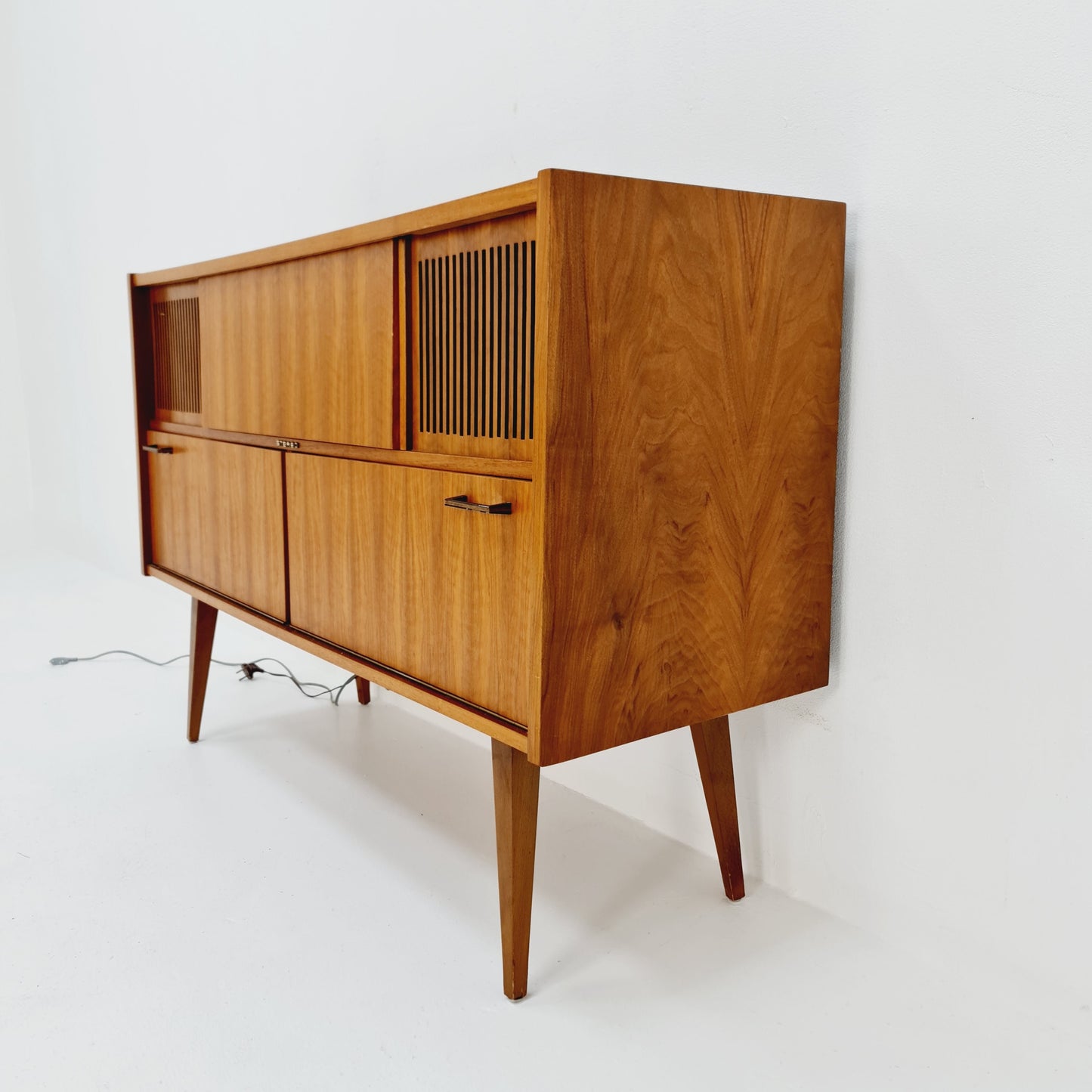 Mid Century Modern scandinavian teak sidboard record player, radio by Göteborg, 1960s
