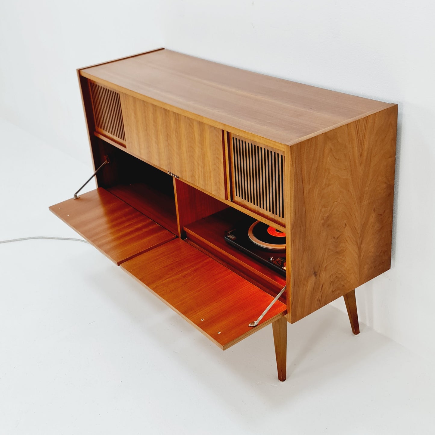 Mid Century Modern scandinavian teak sidboard record player, radio by Göteborg, 1960s