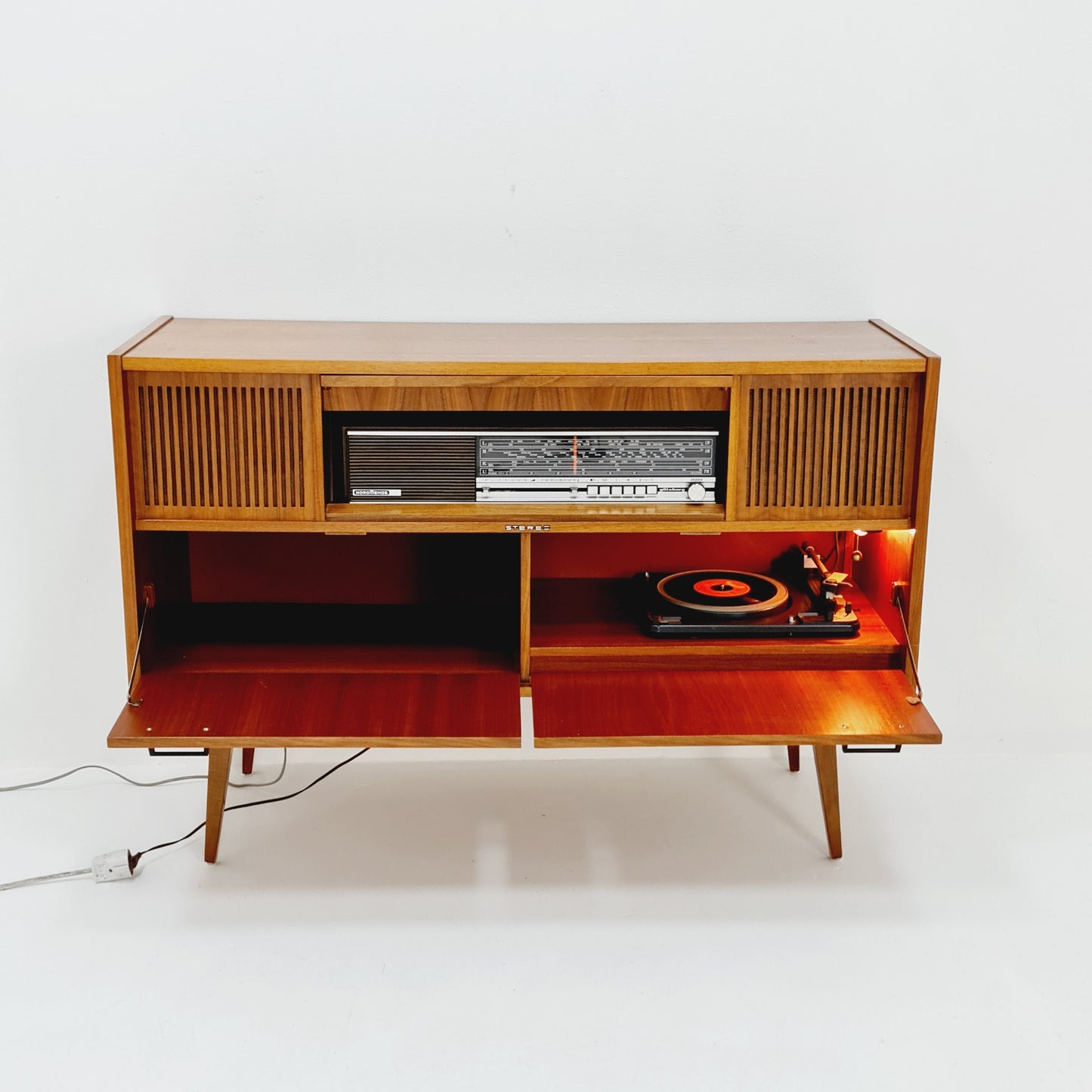 Mid Century Modern scandinavian teak sidboard record player, radio by Göteborg, 1960s