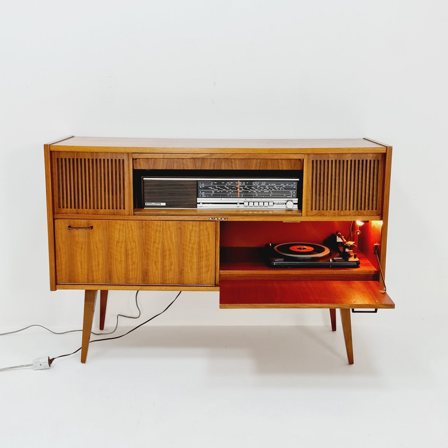 Mid Century Modern scandinavian teak sidboard record player, radio by Göteborg, 1960s