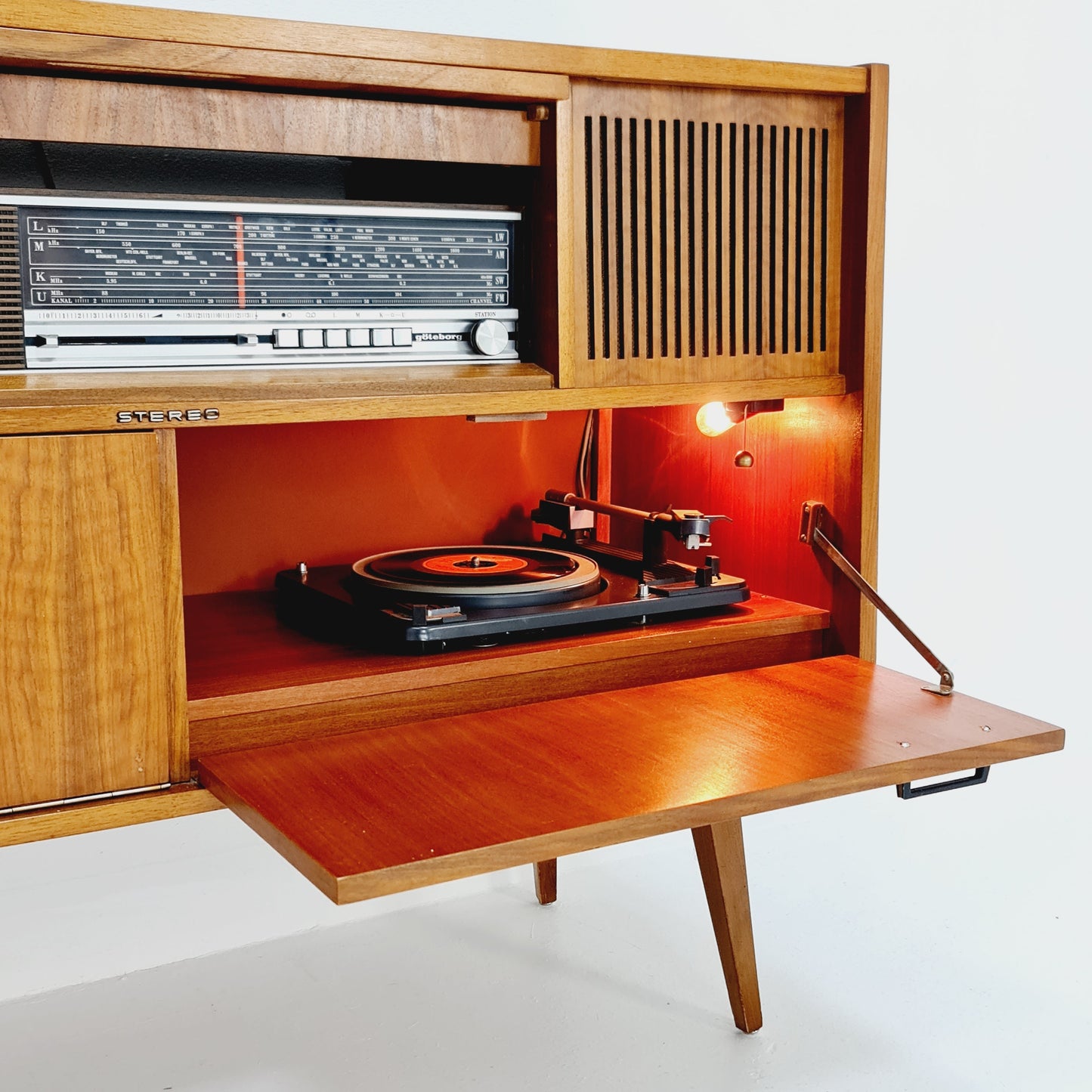 Mid Century Modern scandinavian teak sidboard record player, radio by Göteborg, 1960s