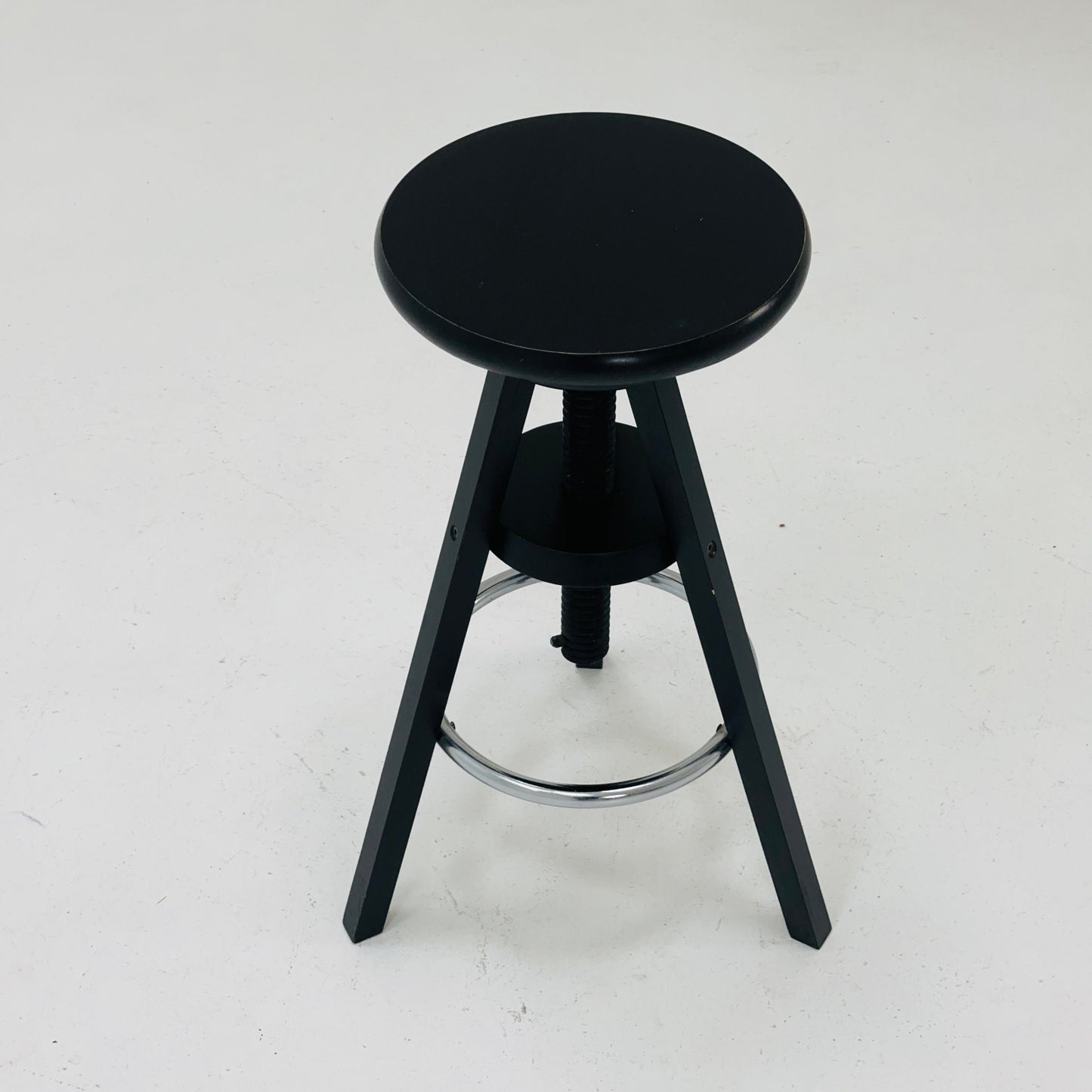 1of 2 solid wood adjustable screw Ikea vintage black bar stool 1990s