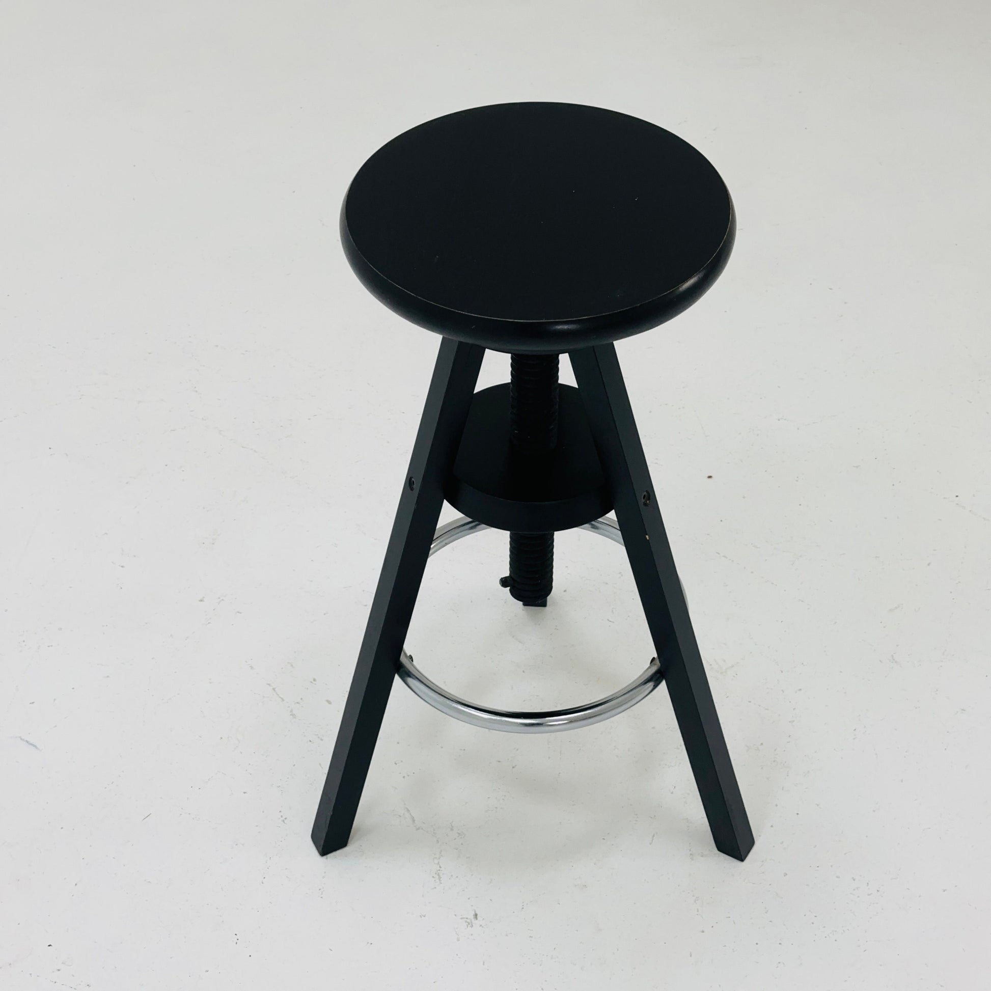1of 2 solid wood adjustable screw Ikea vintage black bar stool 1990s