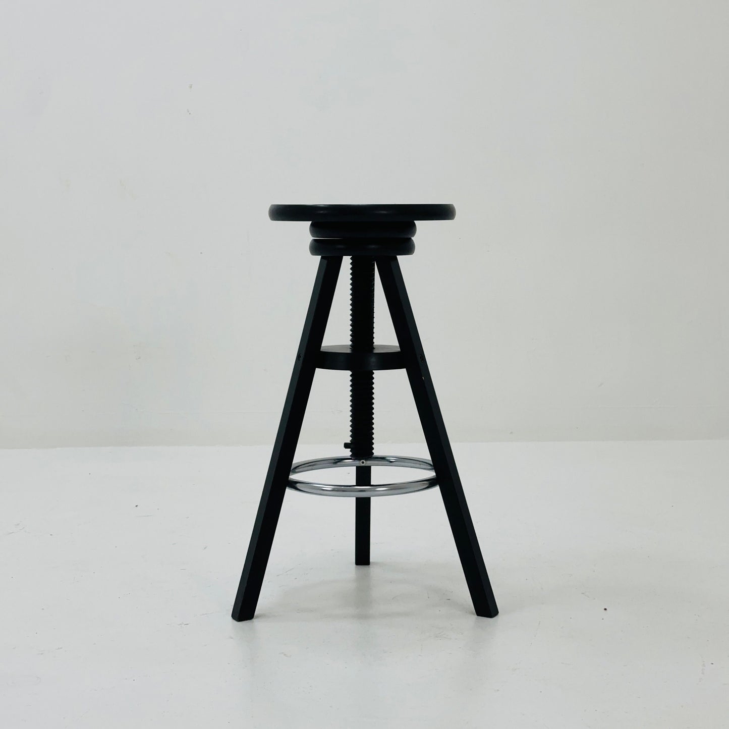 1of 2 solid wood adjustable screw Ikea vintage black bar stool 1990s