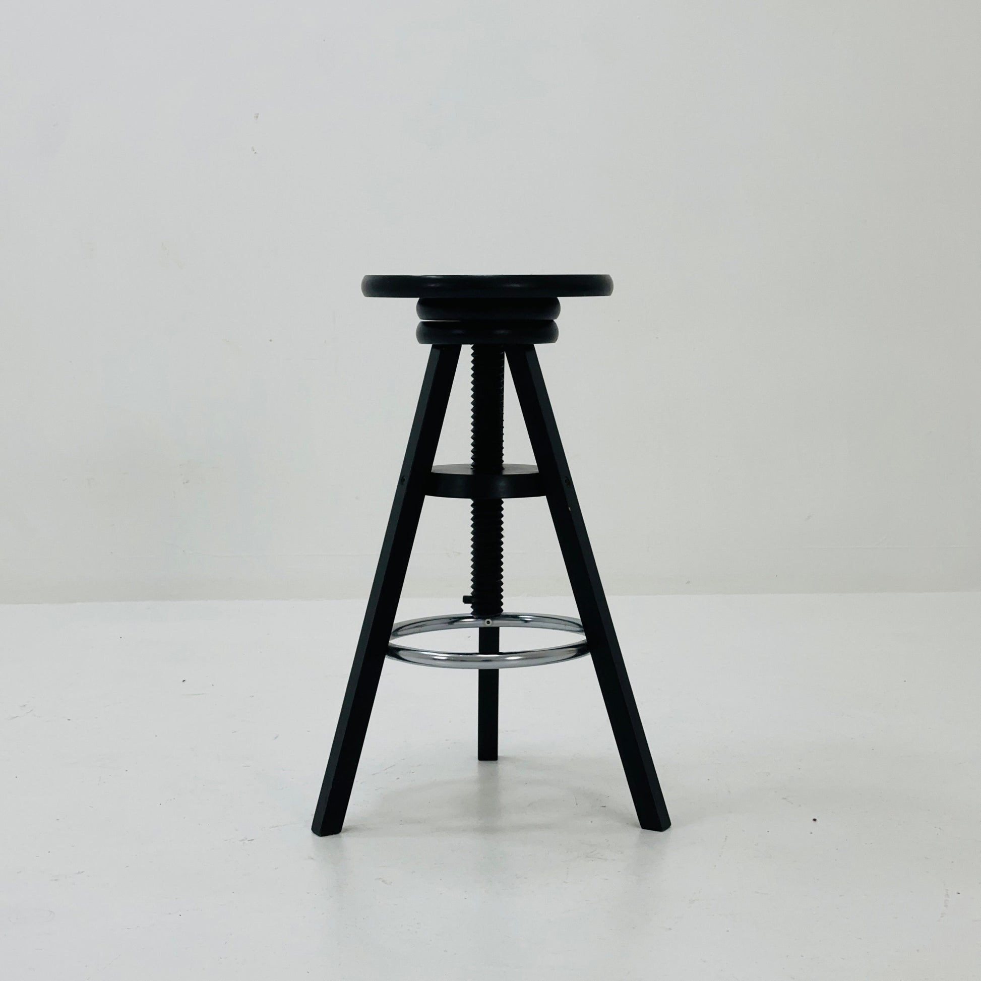 1of 2 solid wood adjustable screw Ikea vintage black bar stool 1990s