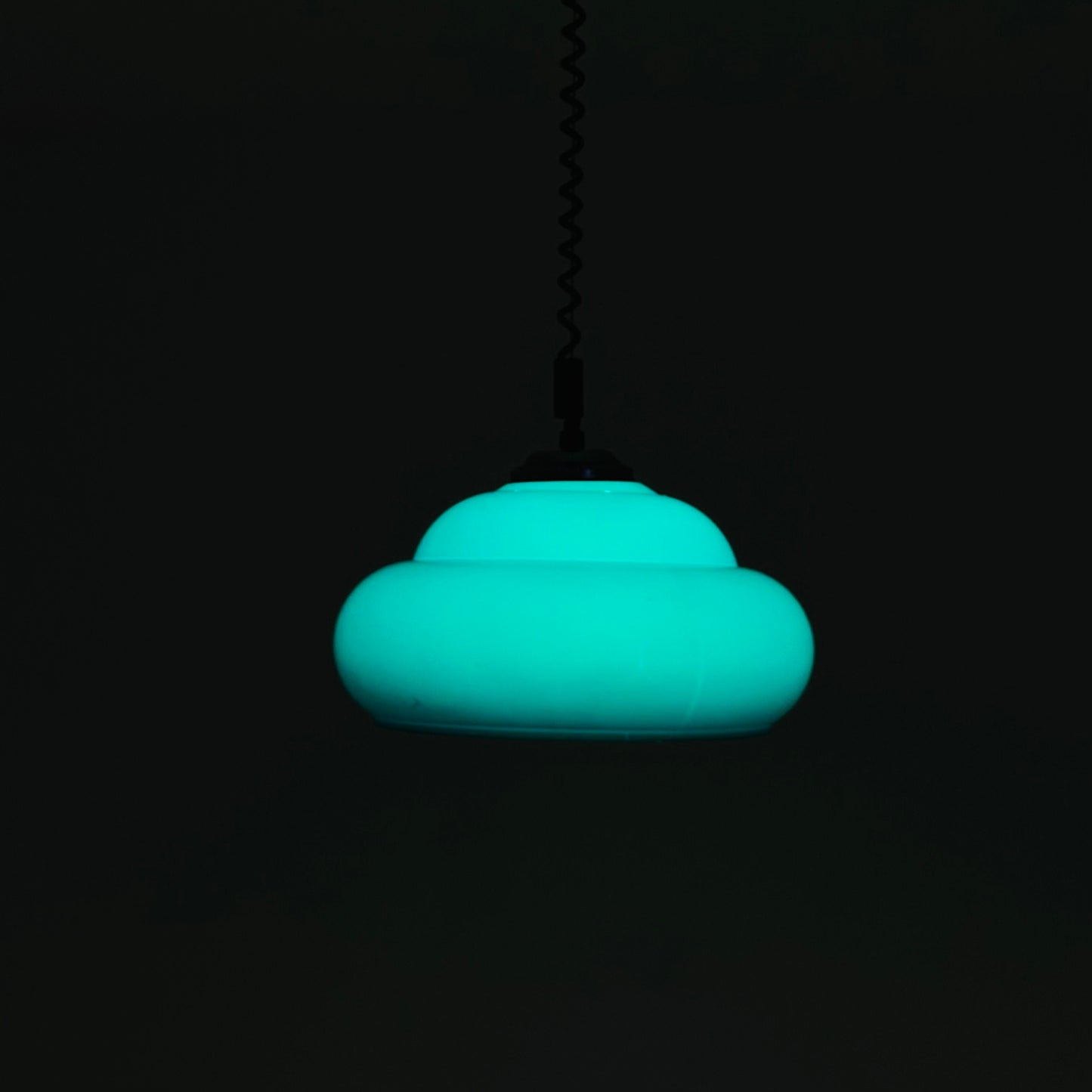 1 of 2 Mid Century Space Age Pendant Light / Green Vintage Lamp Italy 1970s