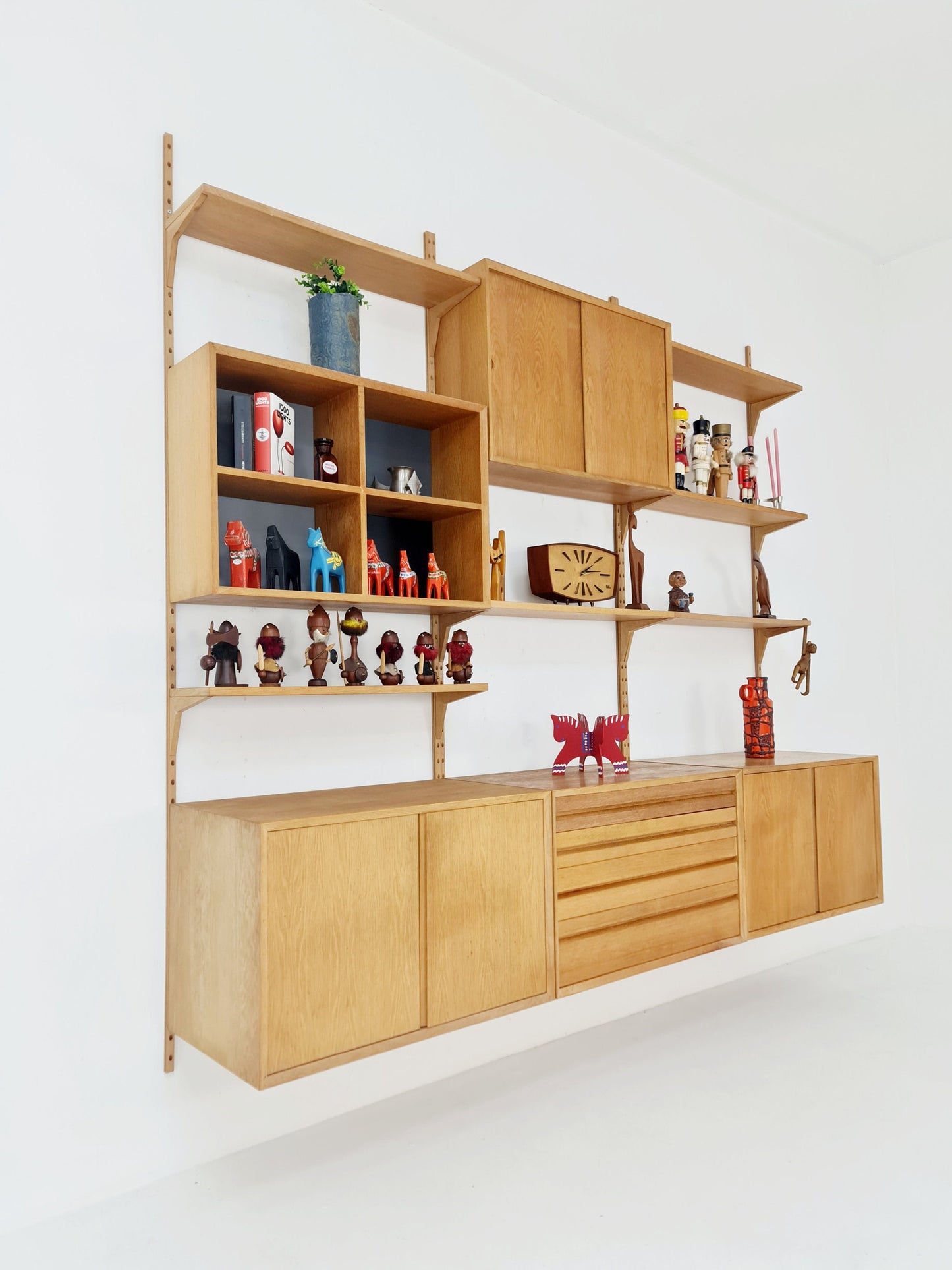 Big Mid century Danish Oak Wall Unit with 5 cabinets by Poul Cadovius for Cado, Denmark, 1960s