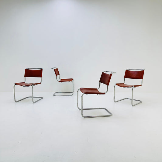 Set of 4 Mid-Century Vintage S33 Cognac Chairs by Mart Stam & Marcel Breuer from Thonet 1980s