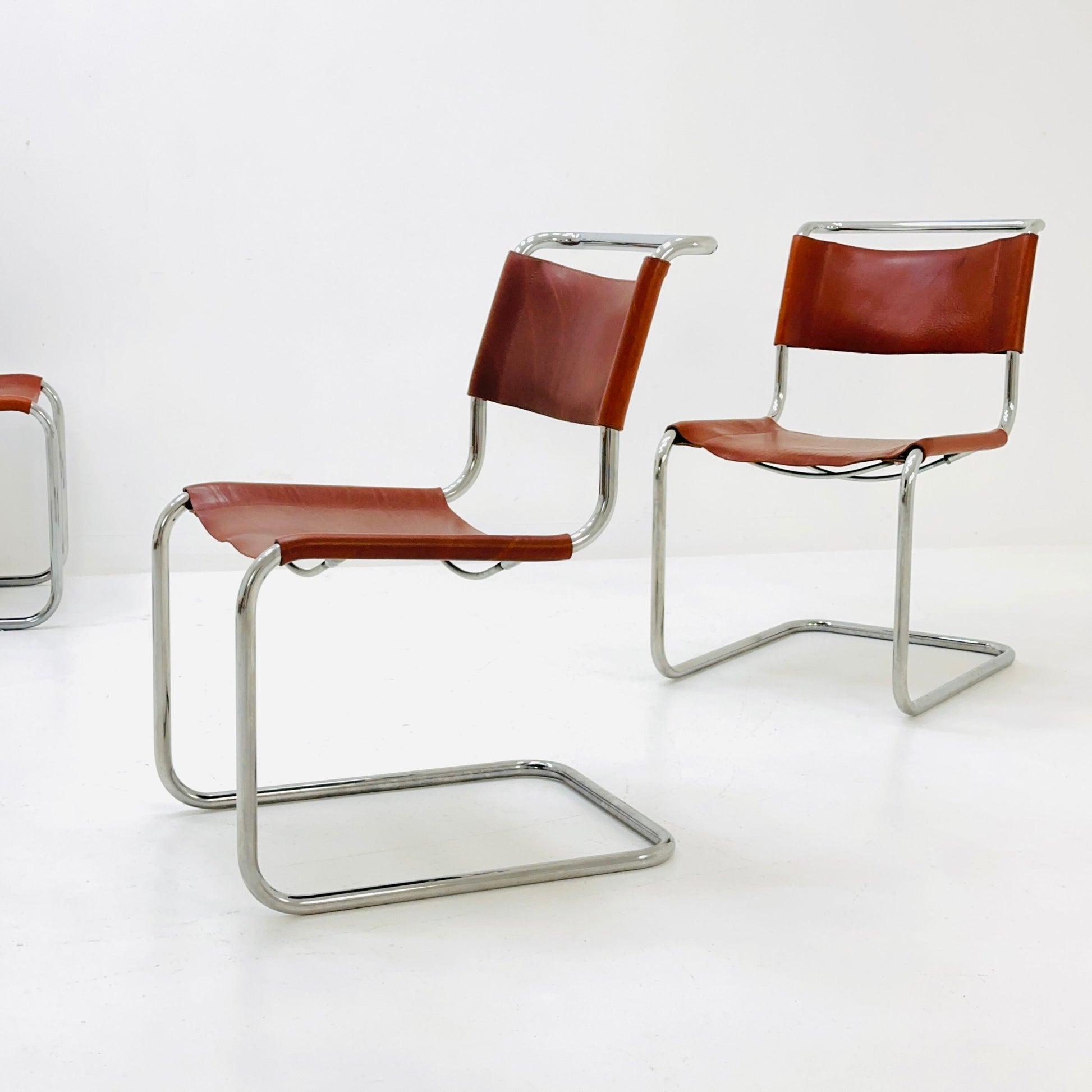Set of 4 Mid-Century Vintage S33 Cognac Chairs by Mart Stam & Marcel Breuer from Thonet 1980s