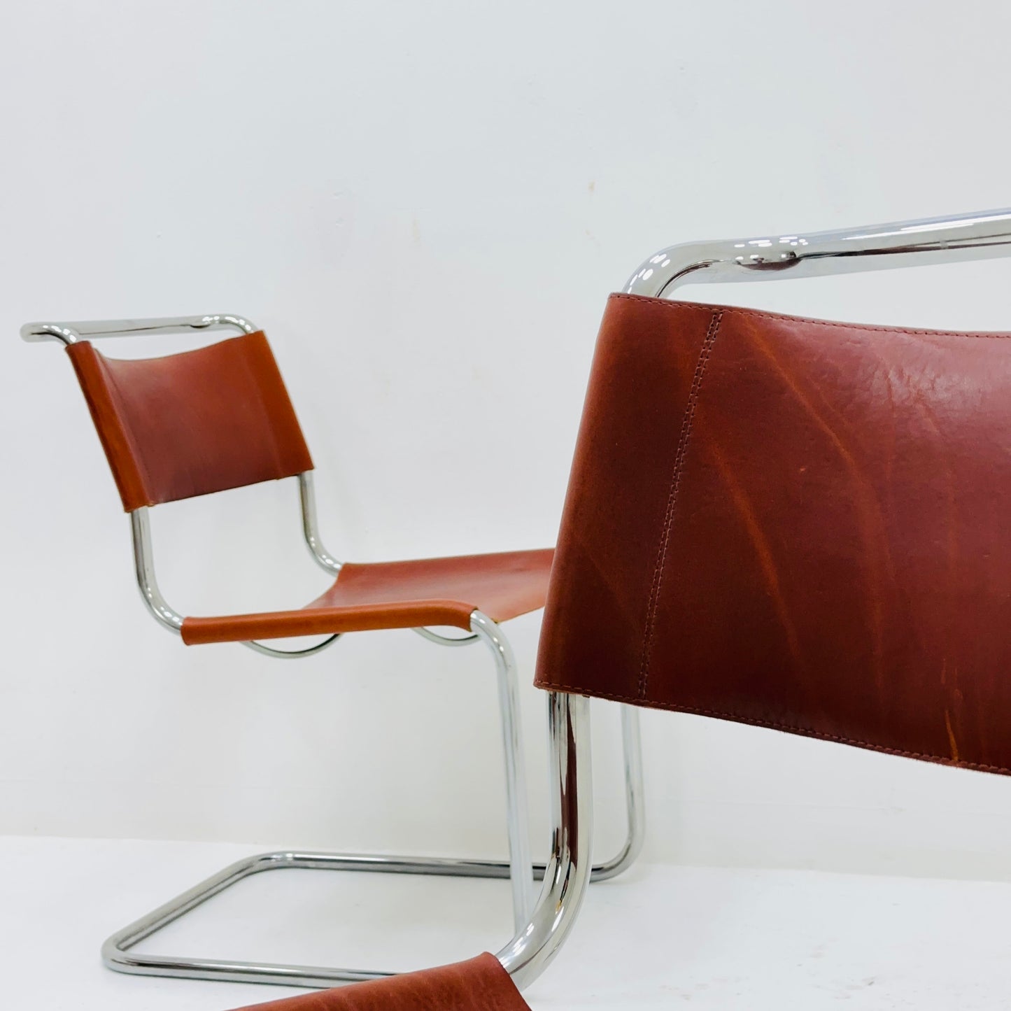 Set of 4 Mid-Century Vintage S33 Cognac Chairs by Mart Stam & Marcel Breuer from Thonet 1980s