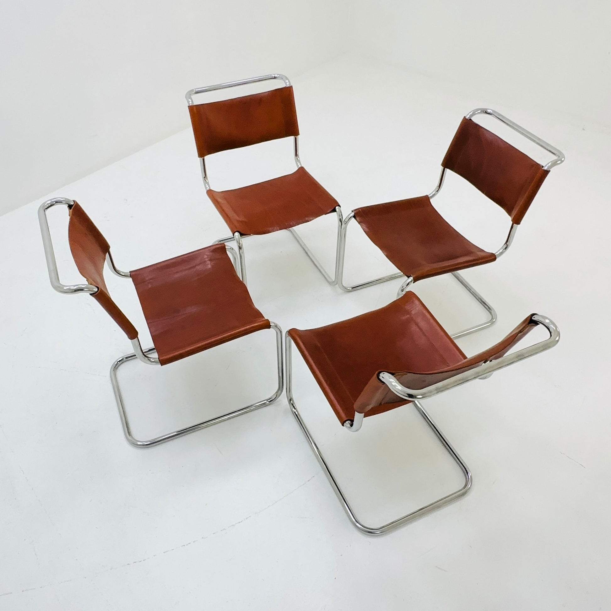 Set of 4 Mid-Century Vintage S33 Cognac Chairs by Mart Stam & Marcel Breuer from Thonet 1980s